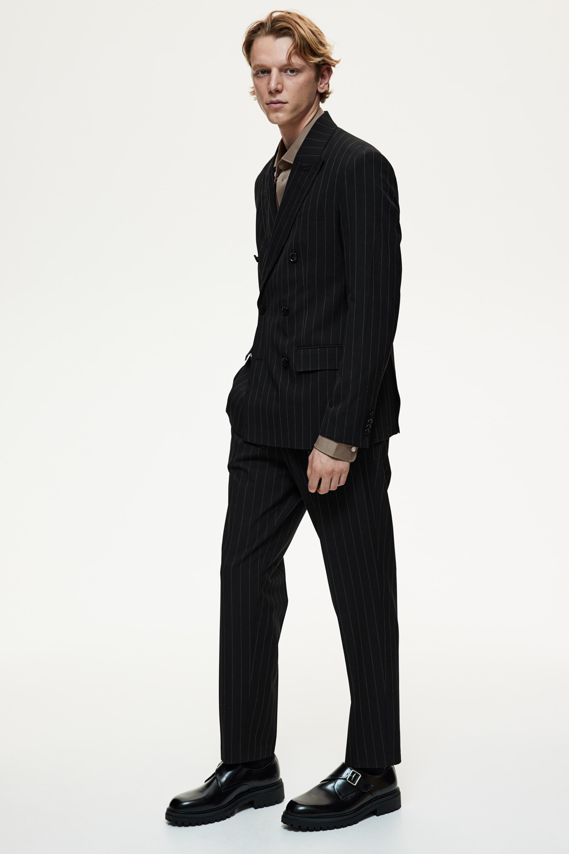 Regular Fit Suit trousers - Black/Pinstriped - Men | H&M GB 1