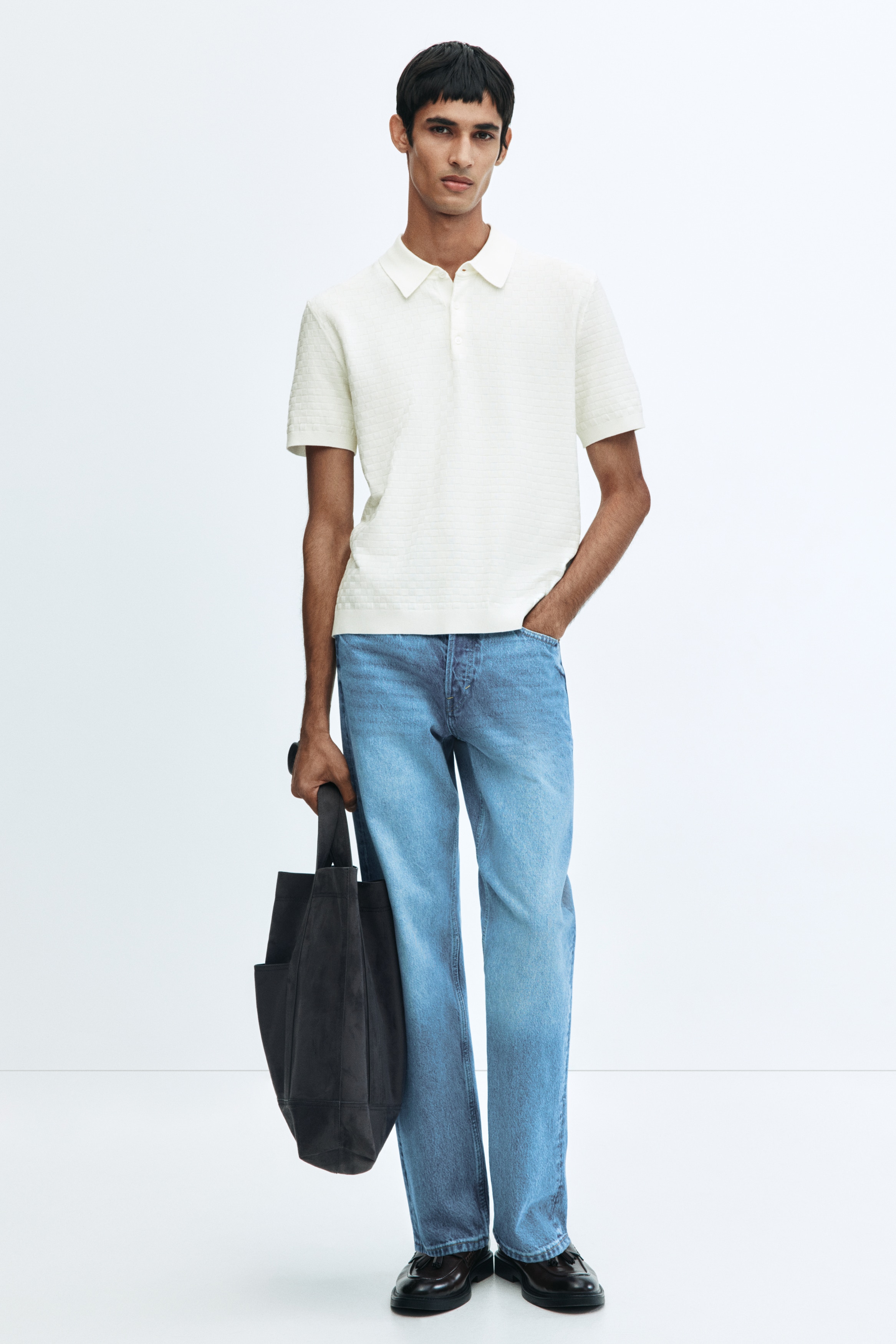 Slim-Fit Textured-Knit Polo Shirt - White/Navy blue/Beige/Black