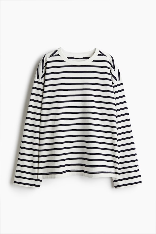 Cotton jersey top - White/Navy blue striped/Black - 1