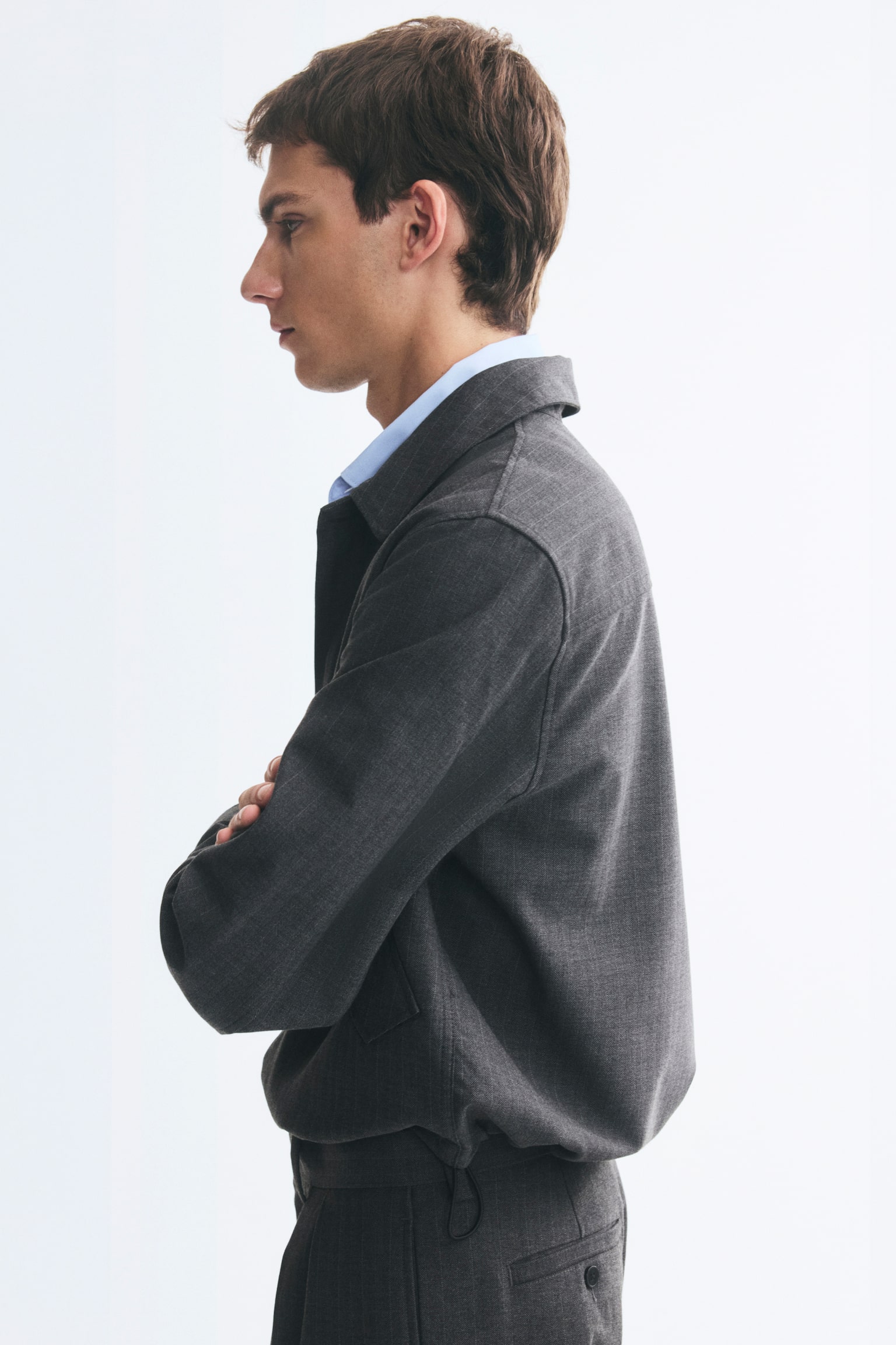 Мужская рубашка H&M Herringbone-Weave Overshirt, цвет: Тёмный серый — фото 6