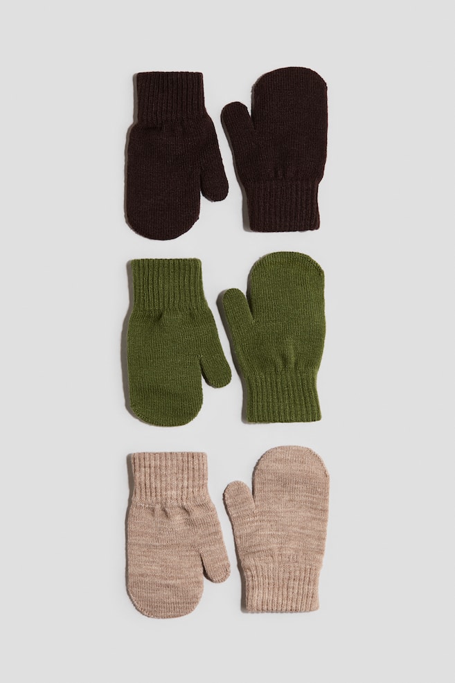 3-pack mittens - Brown/Khaki green/Black/Beige marl - 1