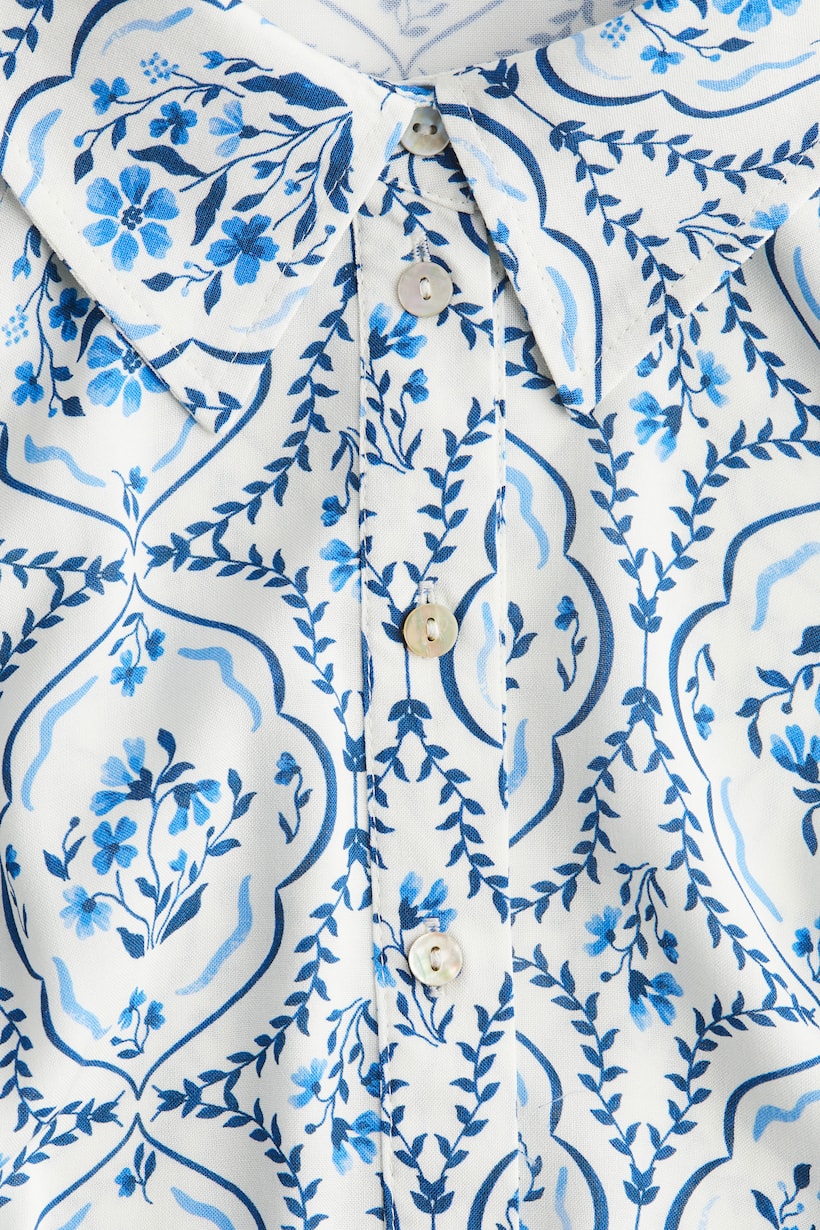 Chemise De Sport Equine Couture Femme Manches Longues - Motif Fleurs Bleu/blanc - Taille XXXL