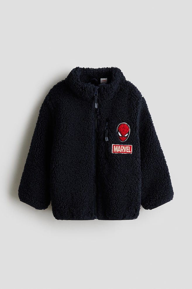 Appliquéd Teddy Fleece Jacket - Dark blue/Marvel - 1