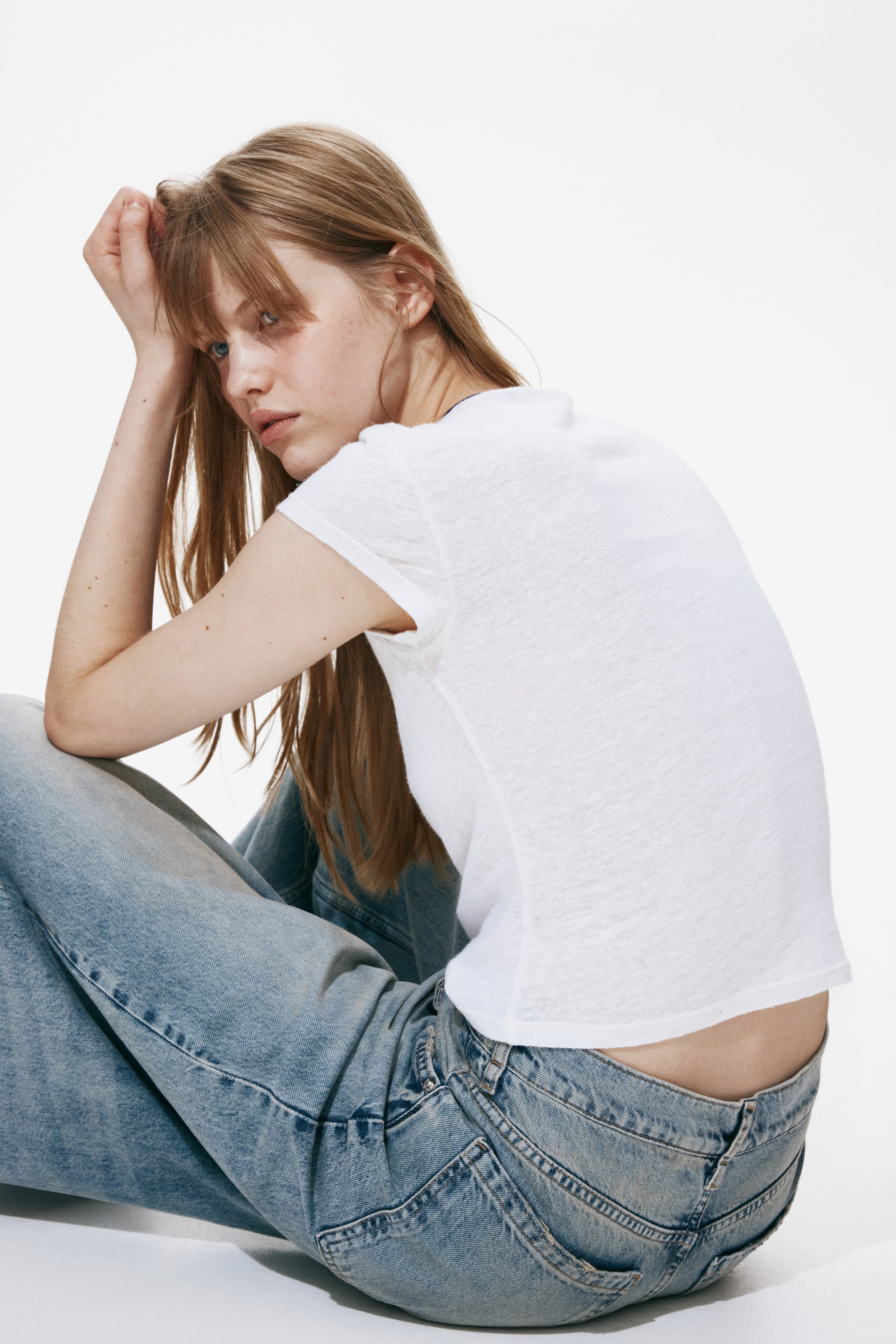 Linen-Blend Print-Motif T-Shirt