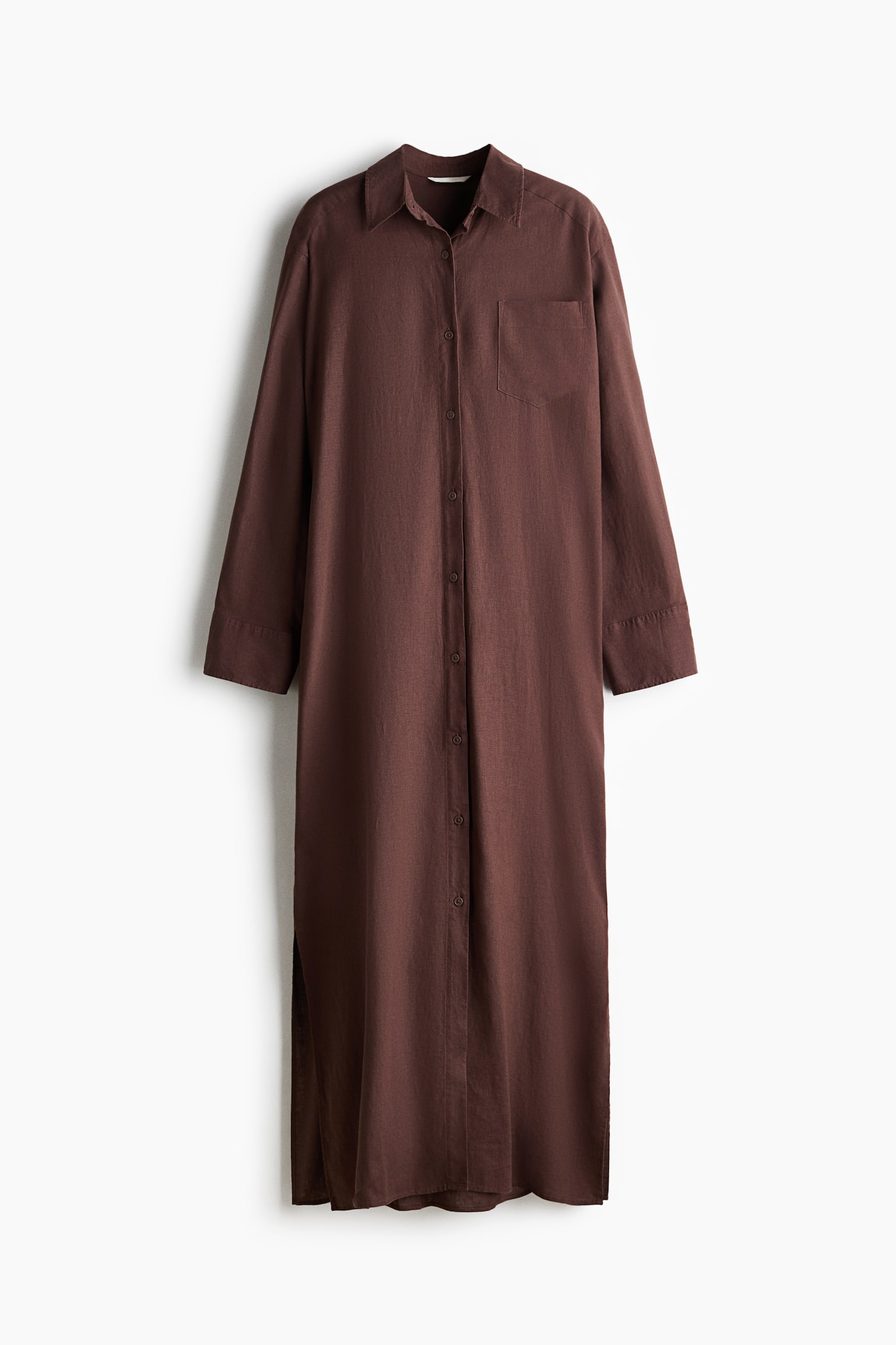 Linen-blend shirt dress - Dark brown/Light beige - 2