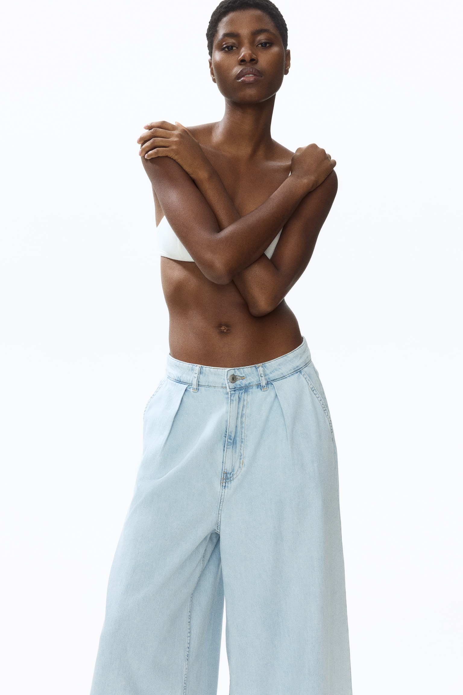 Женские джинсы H&M Extra-Wide Regular-Waist, цвет: Светлый джинсовый синий — фото 4