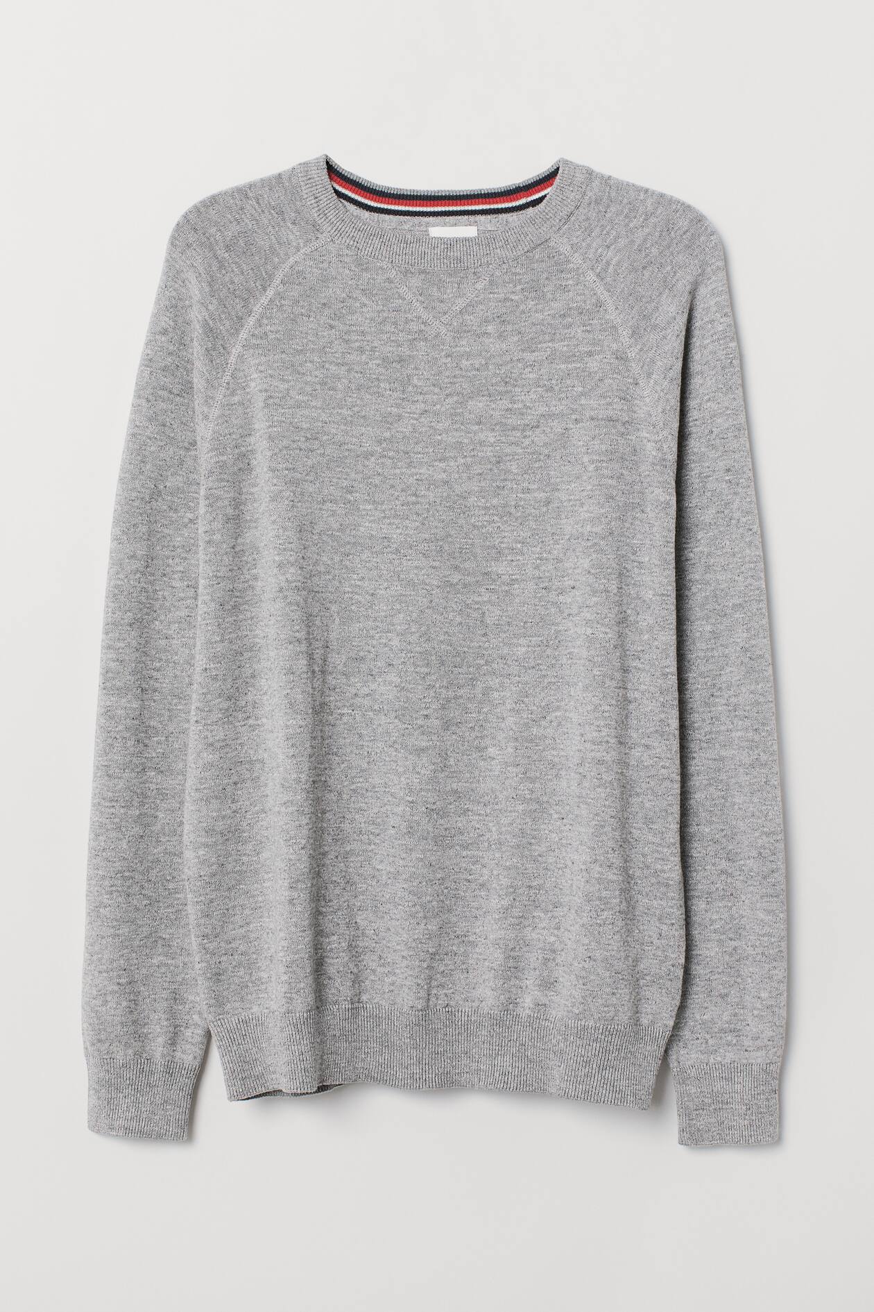 Cotton Raglan-sleeved Sweater - Long sleeve - Gray melange - Men | H&M US