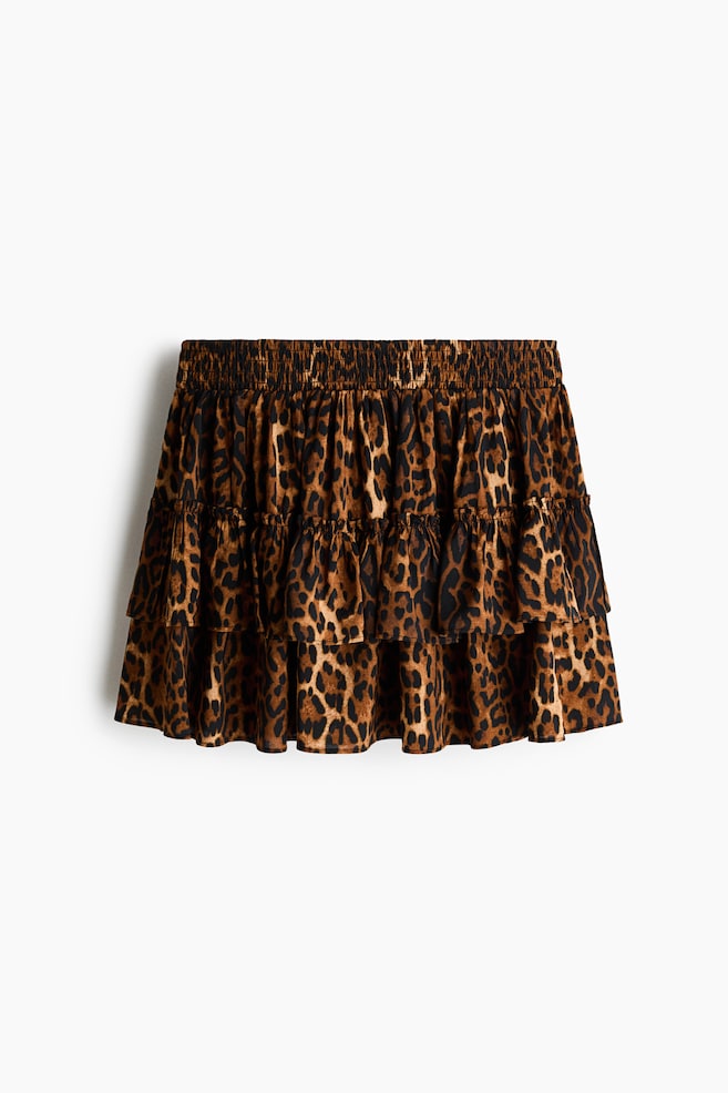 Saia de folhos em mistura de viscose - Castanho/Padrão leopardo - 1