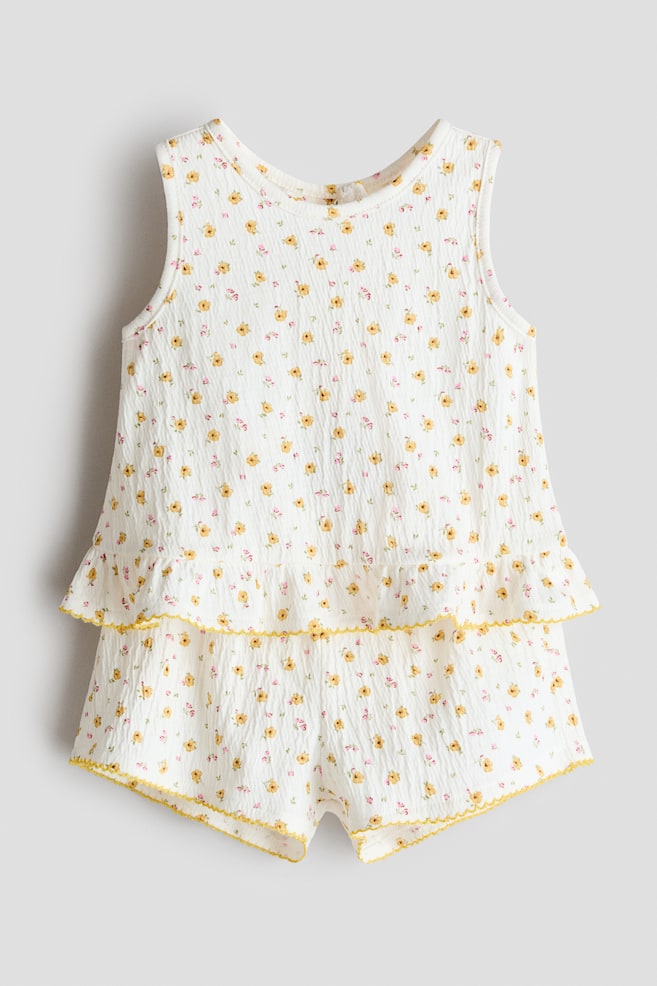 2-piece crinkled cotton set - Cream/Floral - 1