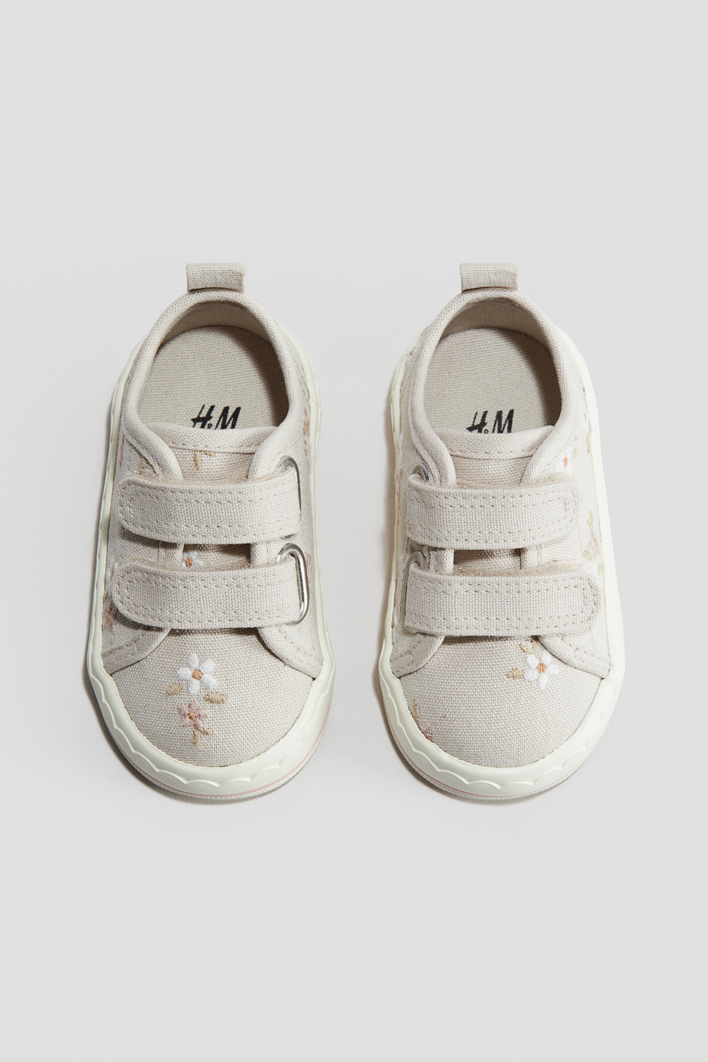 Płócienne buty sportowe z haftem - Beżowy/Kwiaty - Dziecko