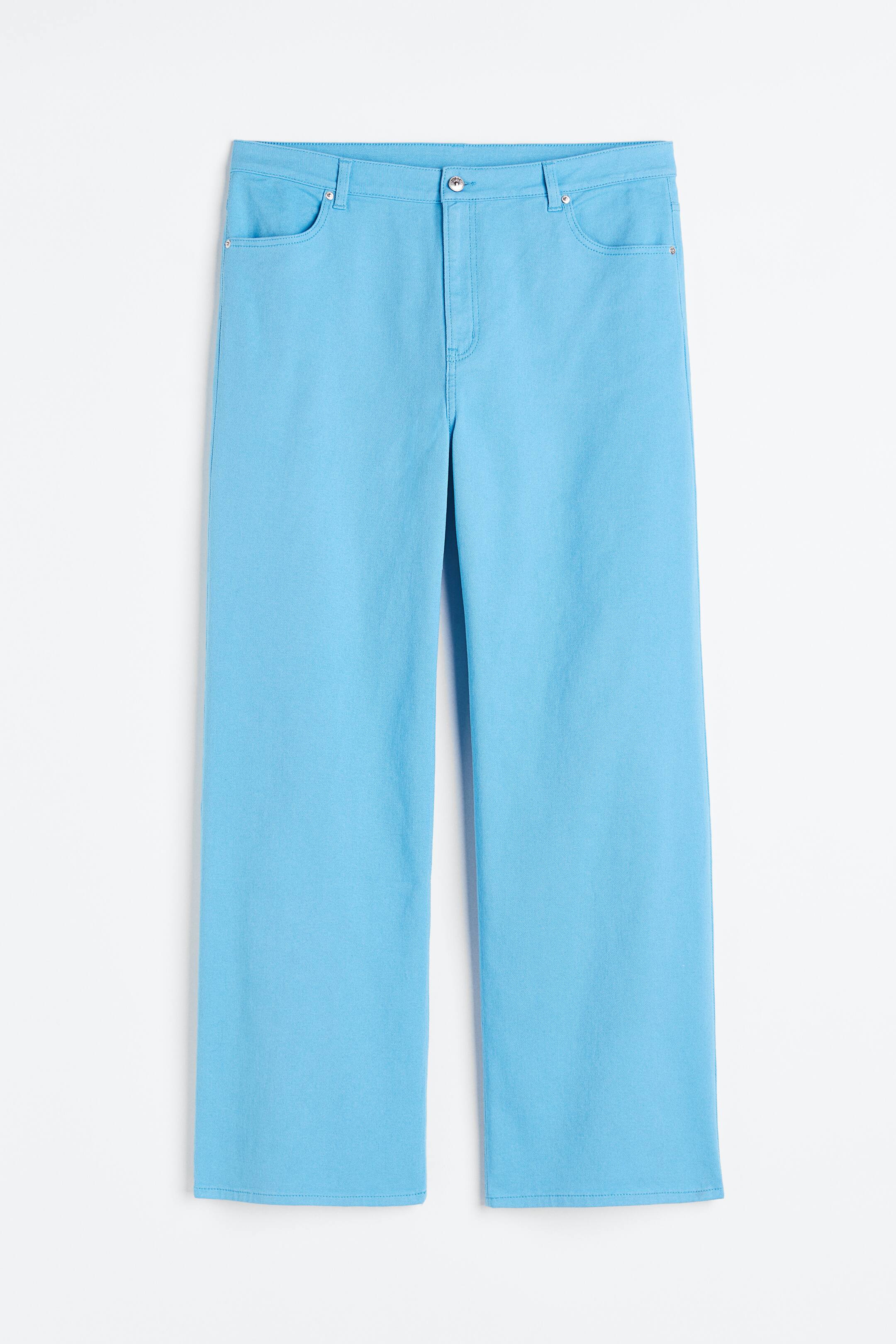 H&M+ Wideleg Twill Pants High waist Long Blue Ladies H&M US