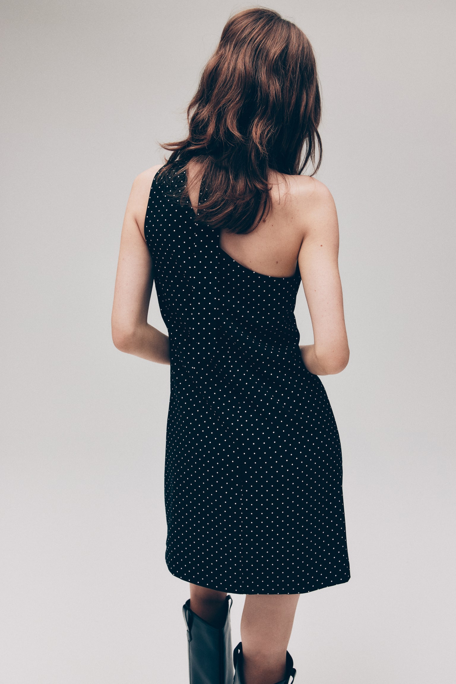 One-shoulder dress - Black/Spotted - 4