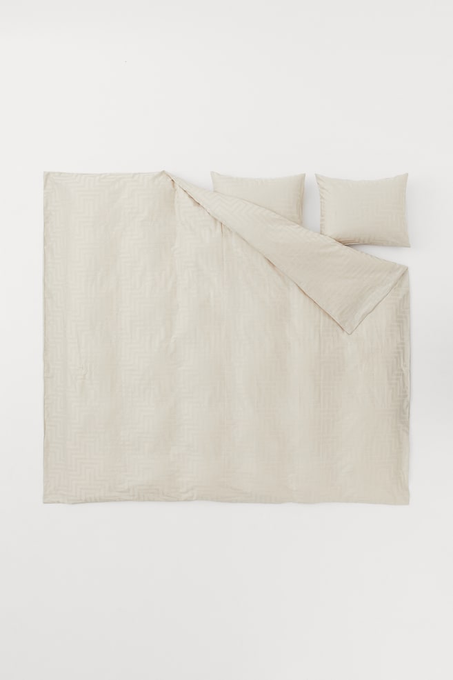 Dobbelt sengesæt i bomuldssatin - Lys beige/Mønstret/Antracitgrå/Mønstret - 5