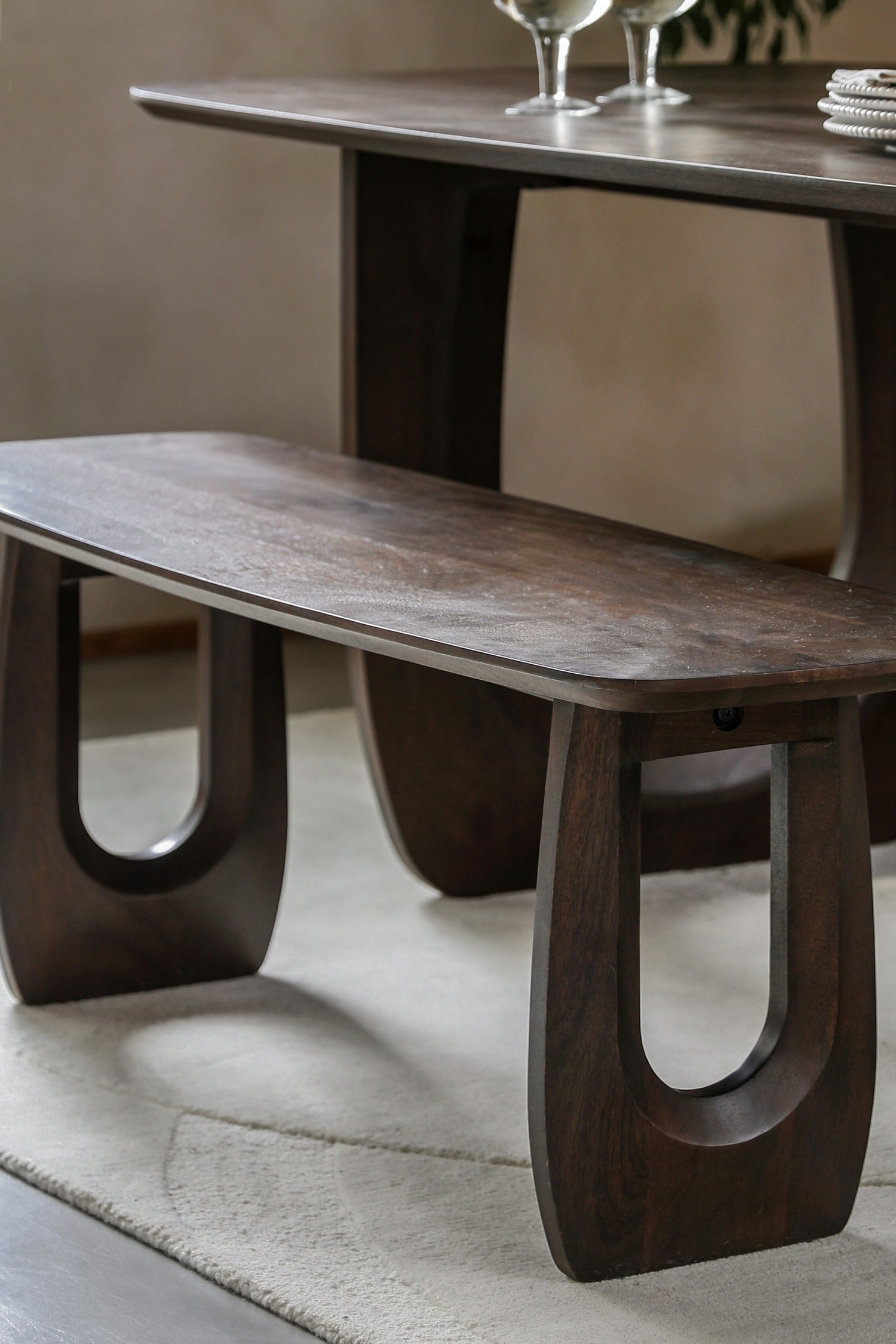 Mango Wood Dining Bench - Brown