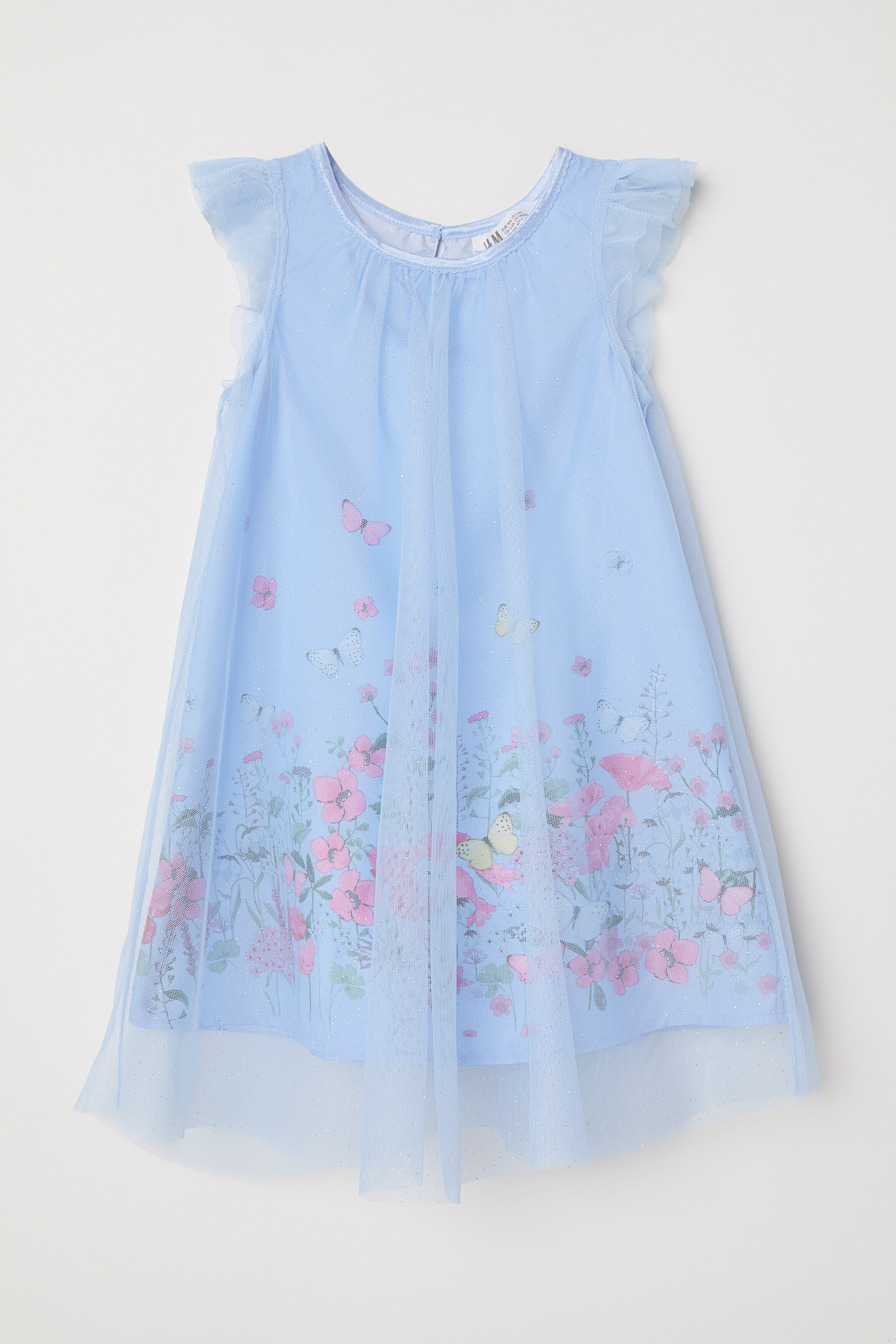 Tulle Dress with Glitter - Pigeon blue/butterflies - Kids | H\u0026M US