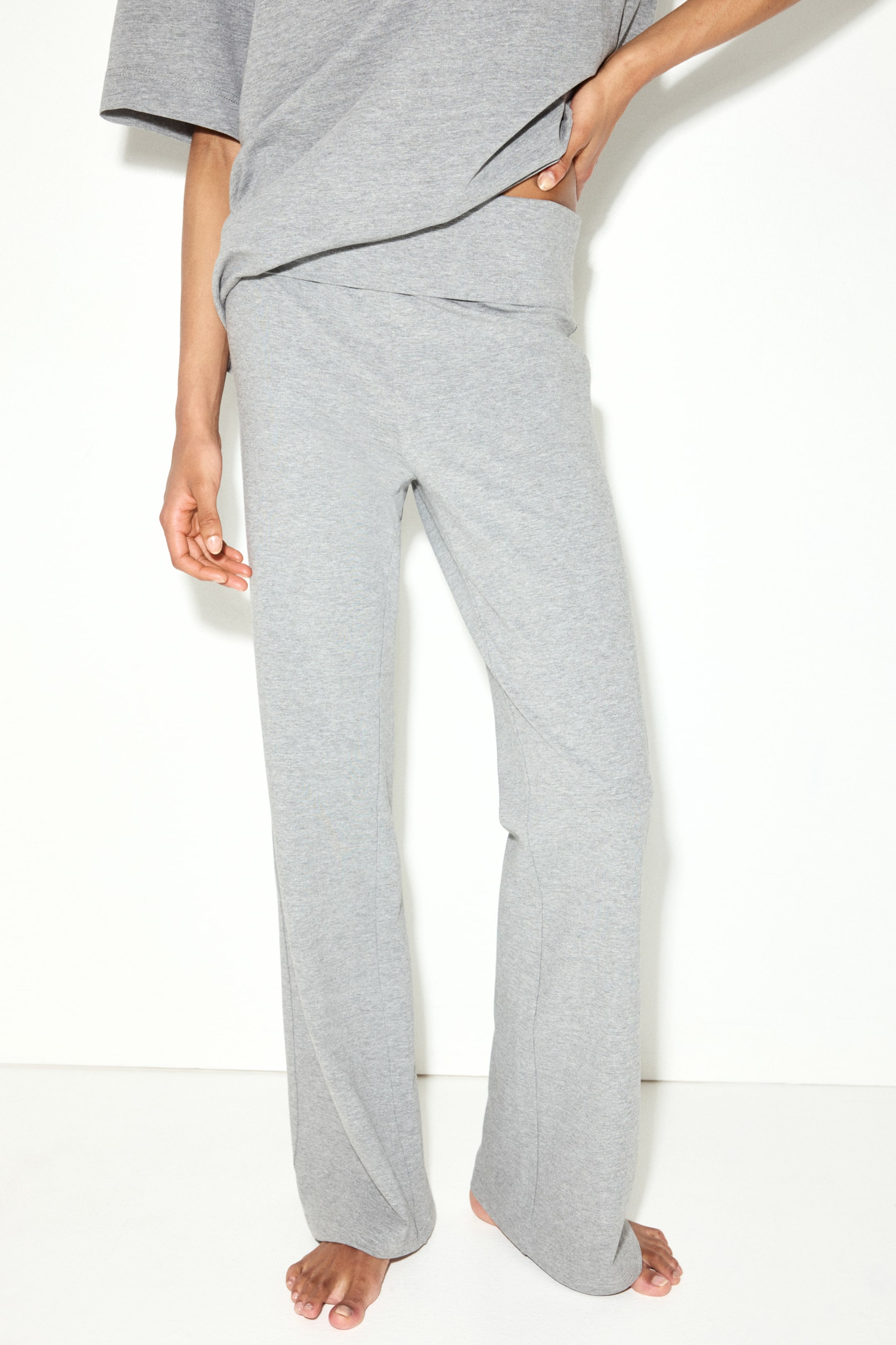 Foldover-Waist Cotton Pants