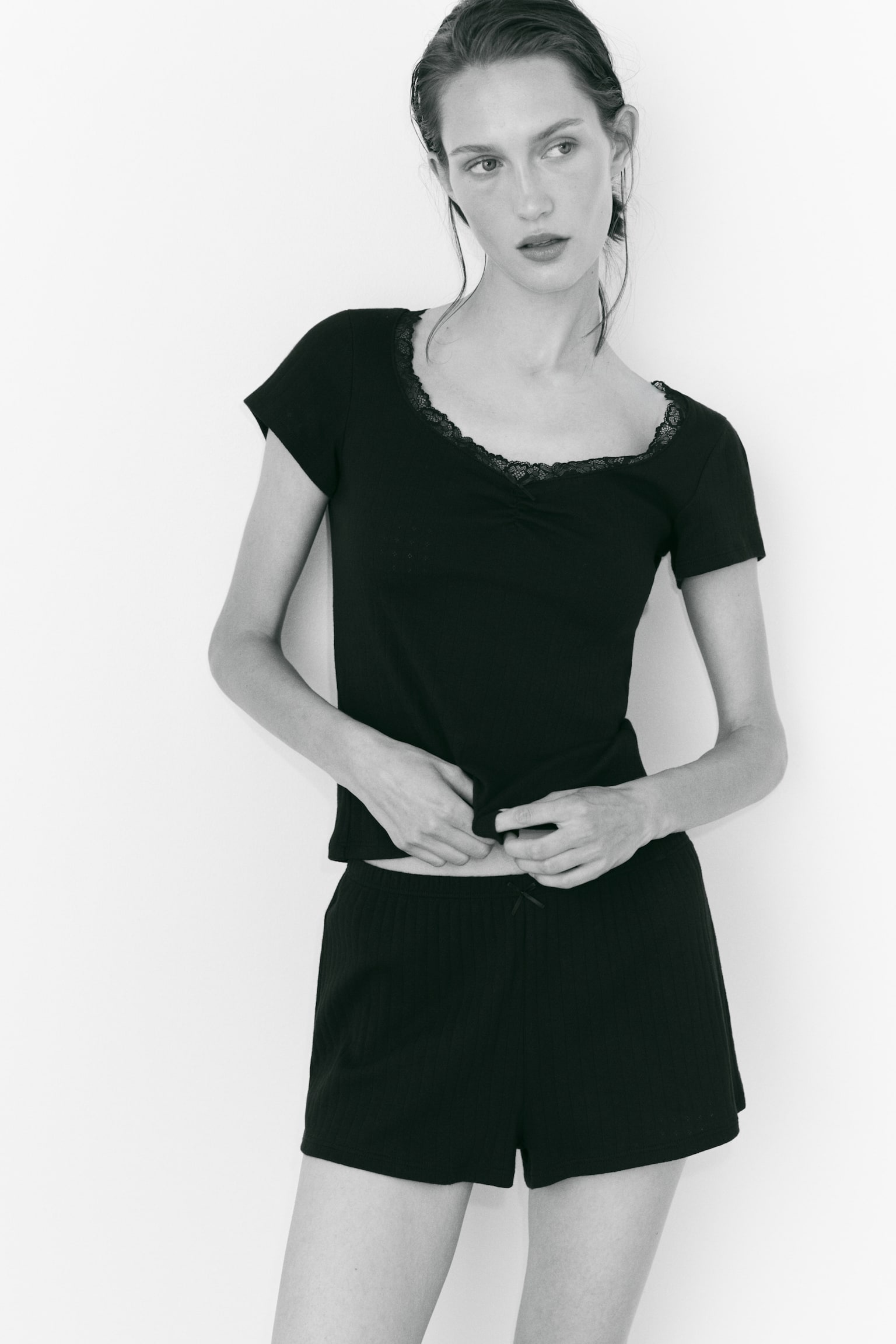 Pointelle jersey pyjamas - Black - 1