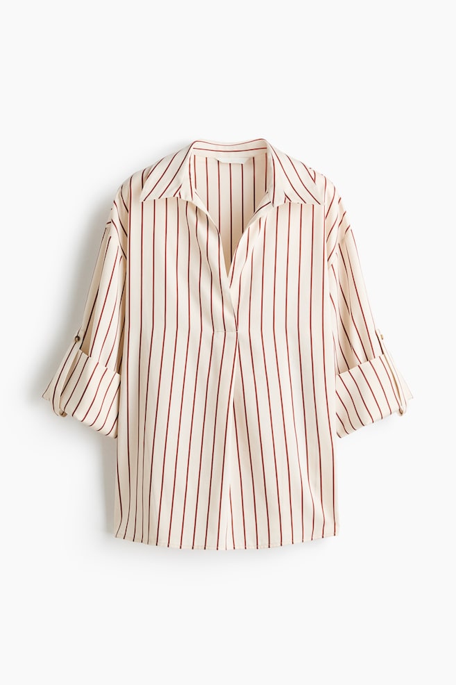 Oversized Pullover Shirt - Cream/striped/Cream/navy blue striped/Red/striped - 1