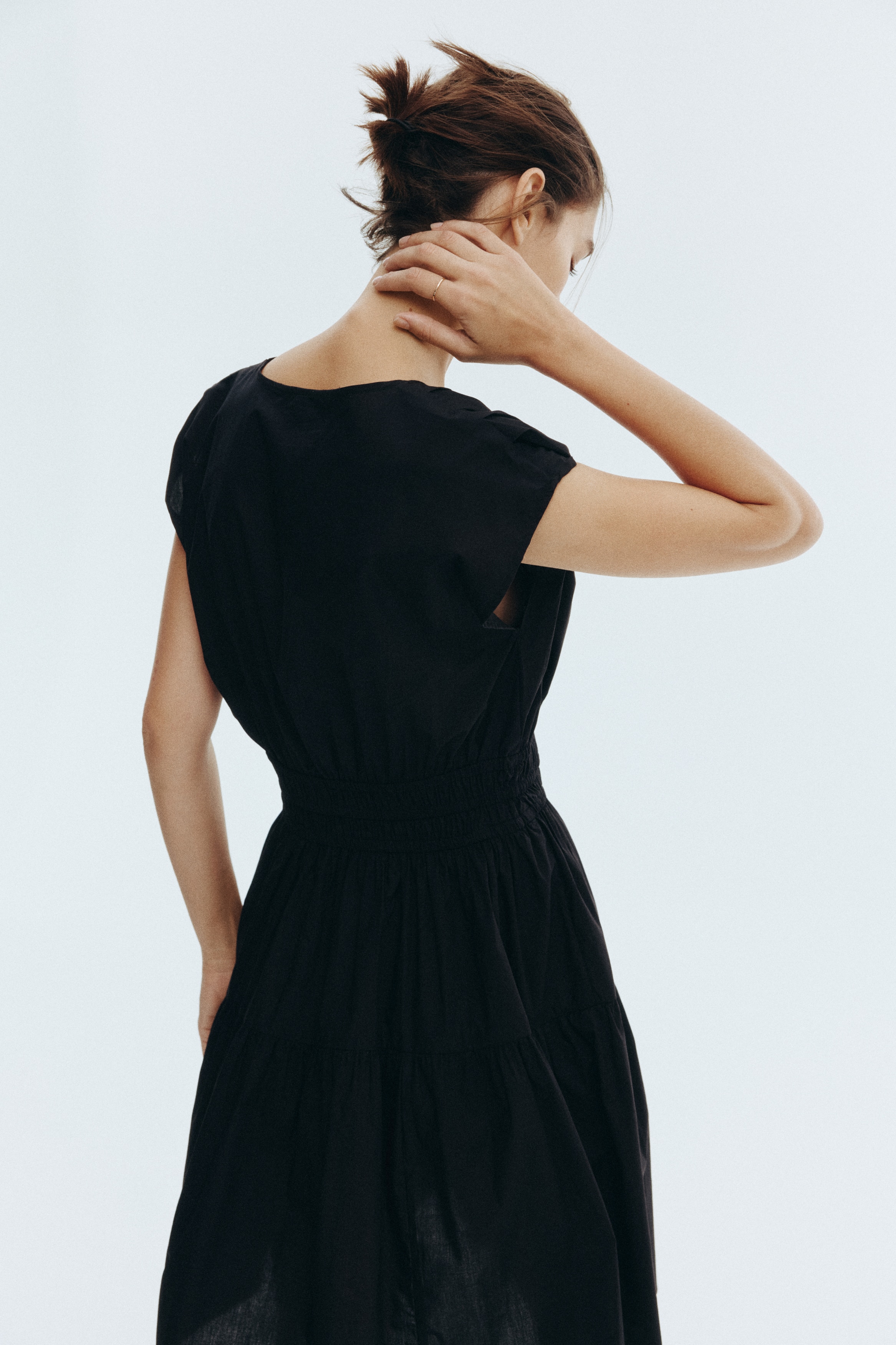 h&m black cotton dress Women's Black Smocked Cotton Dress