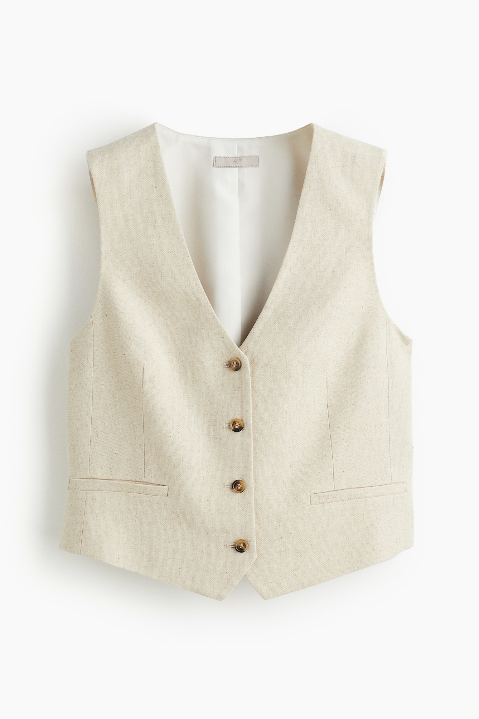 Linen Blend Vest - Light beige/Khaki green - 2