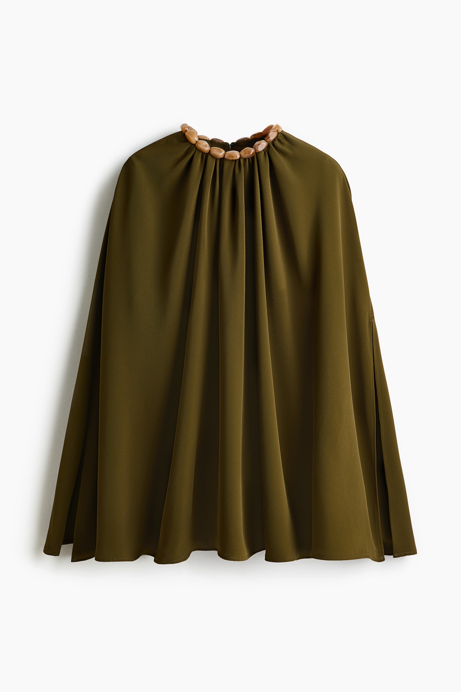 Bead-detail cape blouse - Dark khaki green - 2
