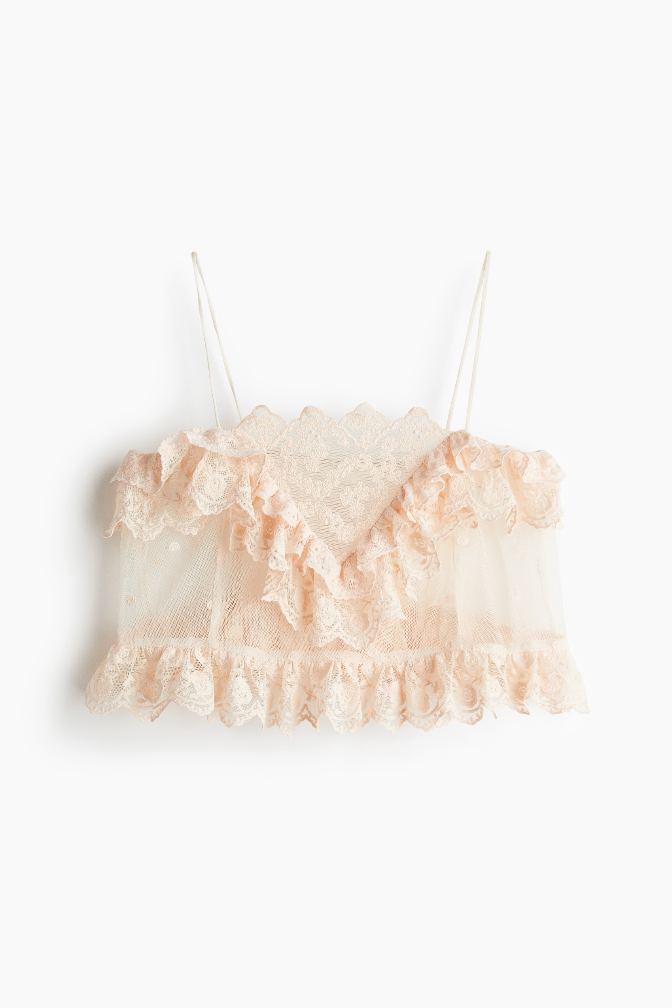 Ruffled Lace Strappy Top - Powder pink