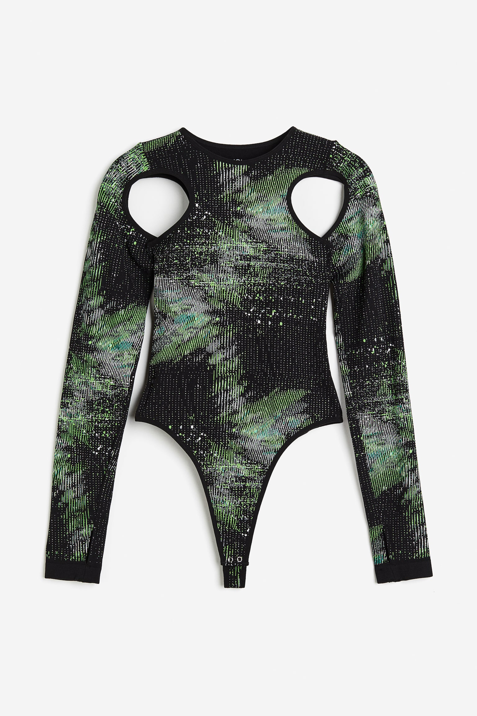 Cut Out Activewear Bodysuit In DryMove™ - Black/Pattern/Black - 1