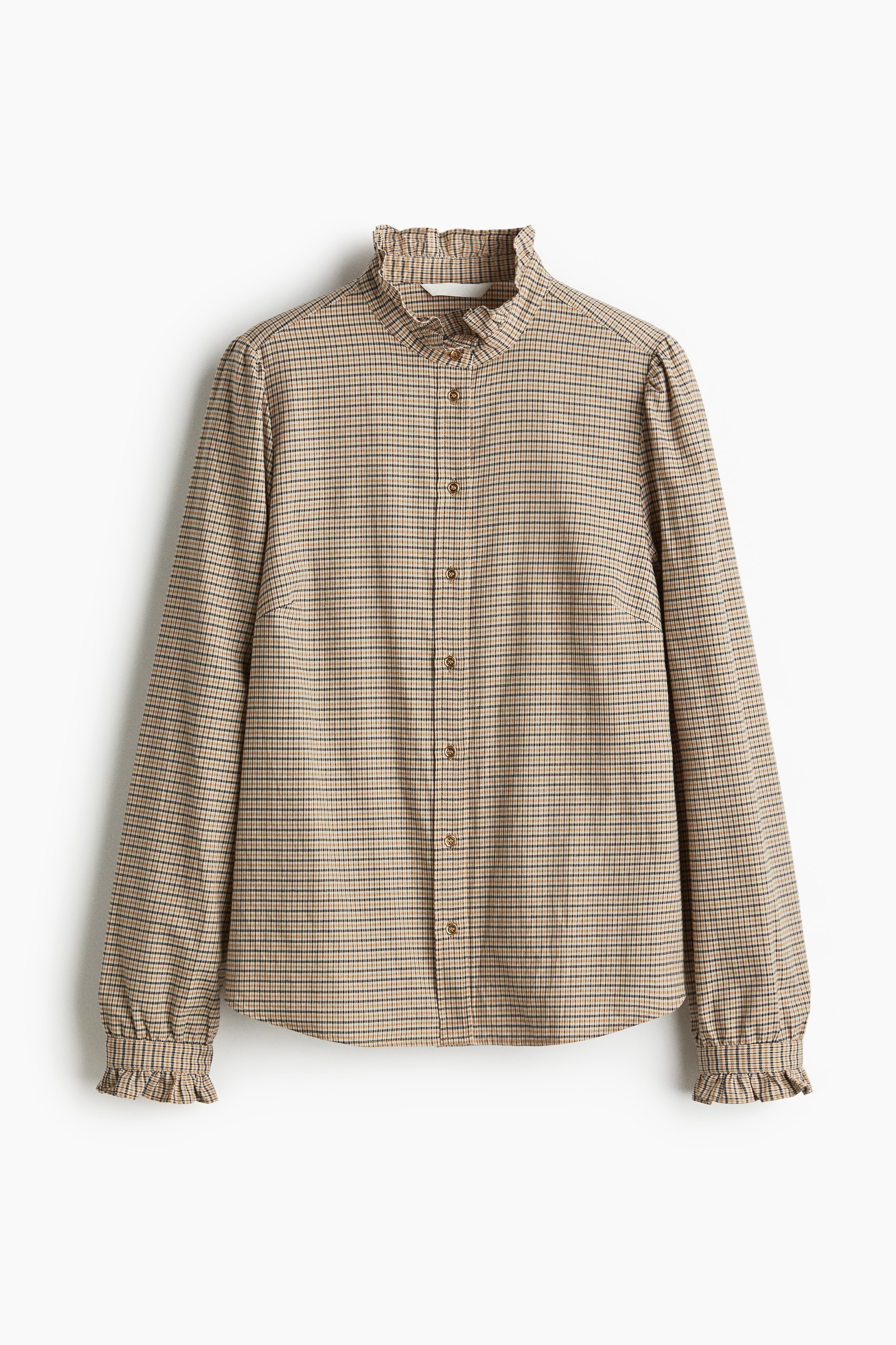 Frill Collar Blouse - Beige/Check/Light pink/Stripe/White/Blue/Stripe