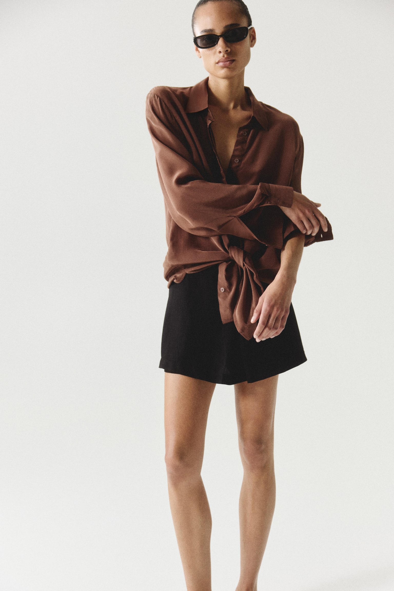 Camisa em viscose - Castanho escuro - 1