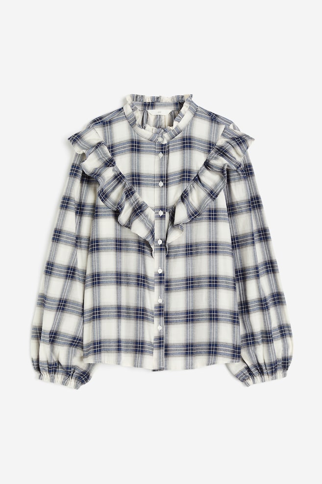 Frill-trimmed blouse - Dark blue/Checked - 2