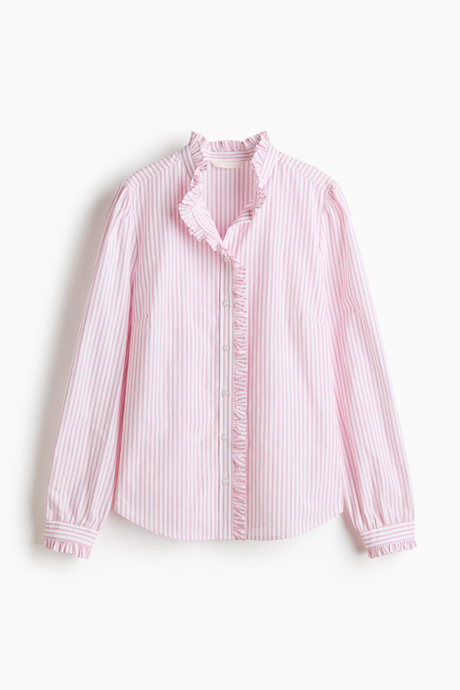 Frill-trimmed poplin blouse - White/Red striped/Light pink/Blue/Striped