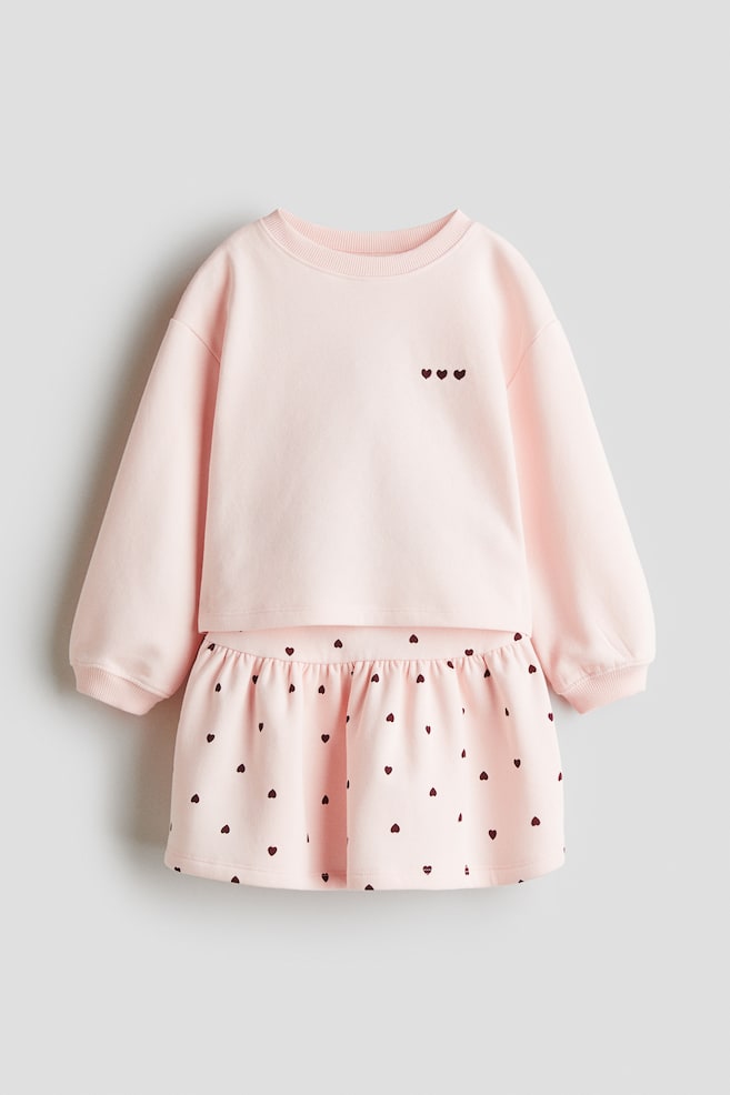 2-piece sweatshirt and skirt set - Light pink/Hearts/Light beige/Floral - 1