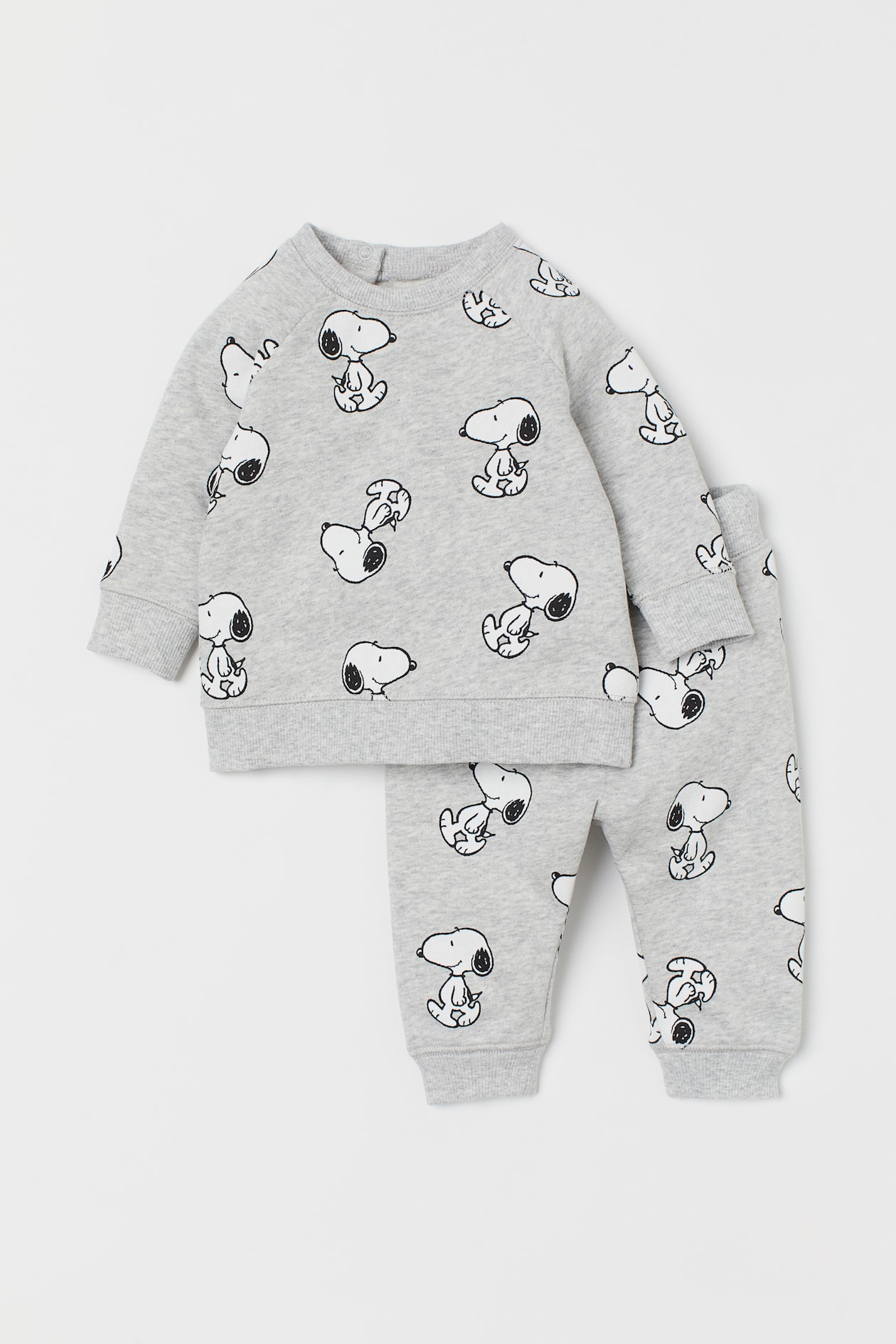 2-piece Set - Crew-neck - Long sleeve - Light gray melange/Snoopy ...