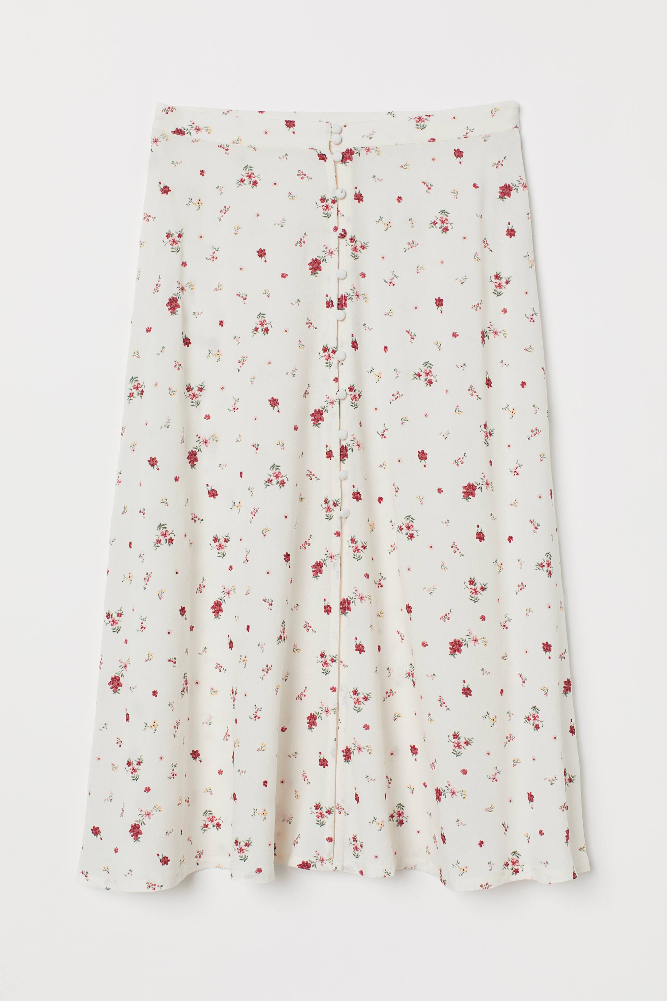 Calf-length skirt - Midi - Cream/Floral - Ladies | H&M GB