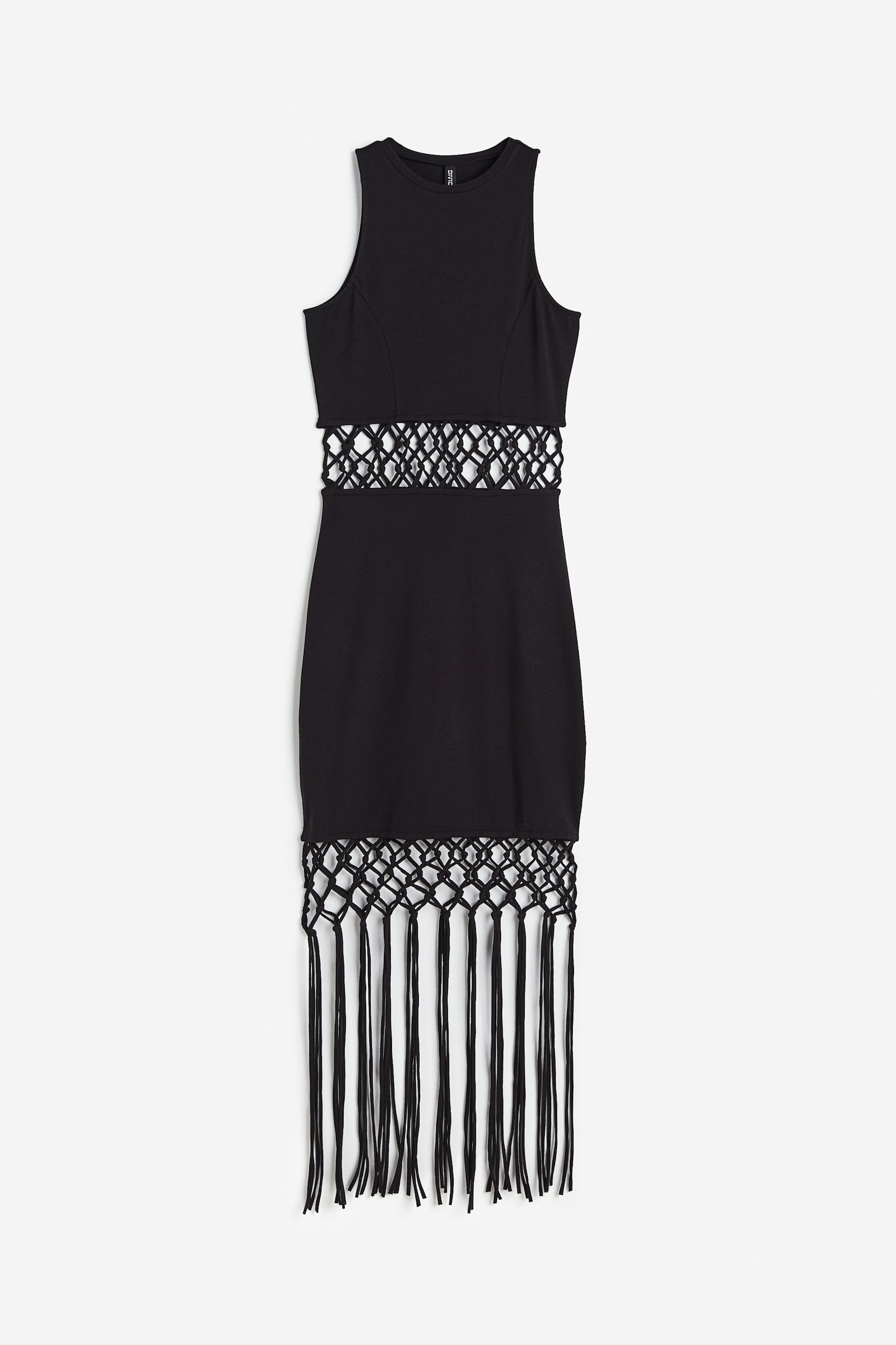 Fringe Trim Cut Out Dress - Black - 1