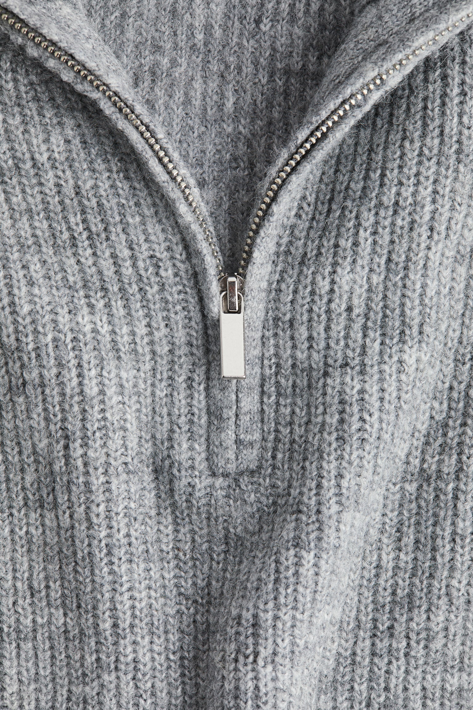 Stickad tröja med dragkedja - Gråmelerad/Crèmevit/Mörkblå - 5