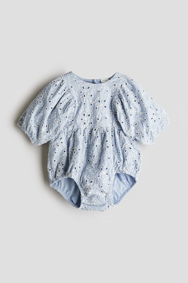 Broderie anglaise romper suit - Light blue/Cream - 1