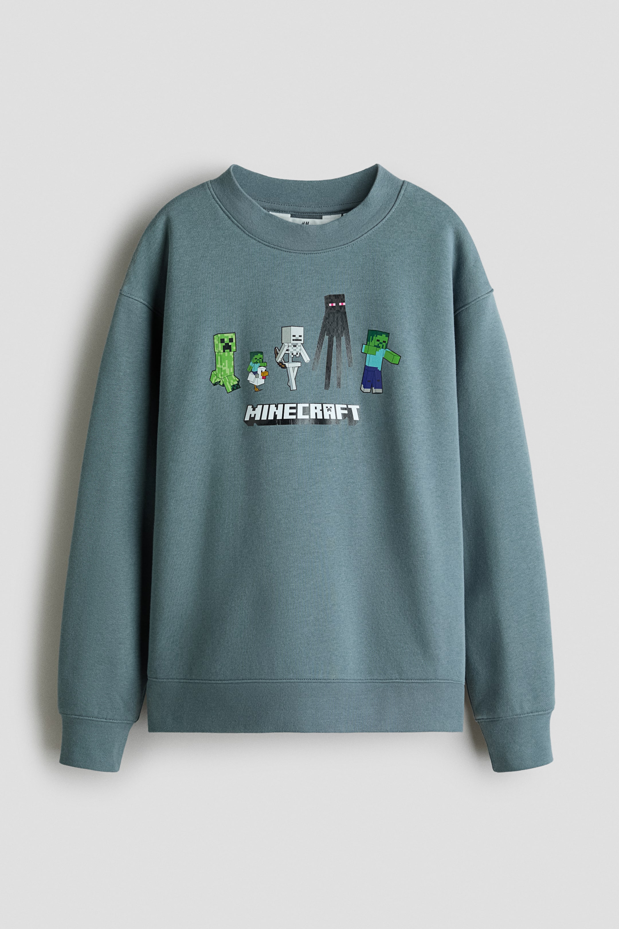 View larger image: Sweatshirt with Printed Motif - Dusty Turquoise/Minecraft - Kids | H&M US 1