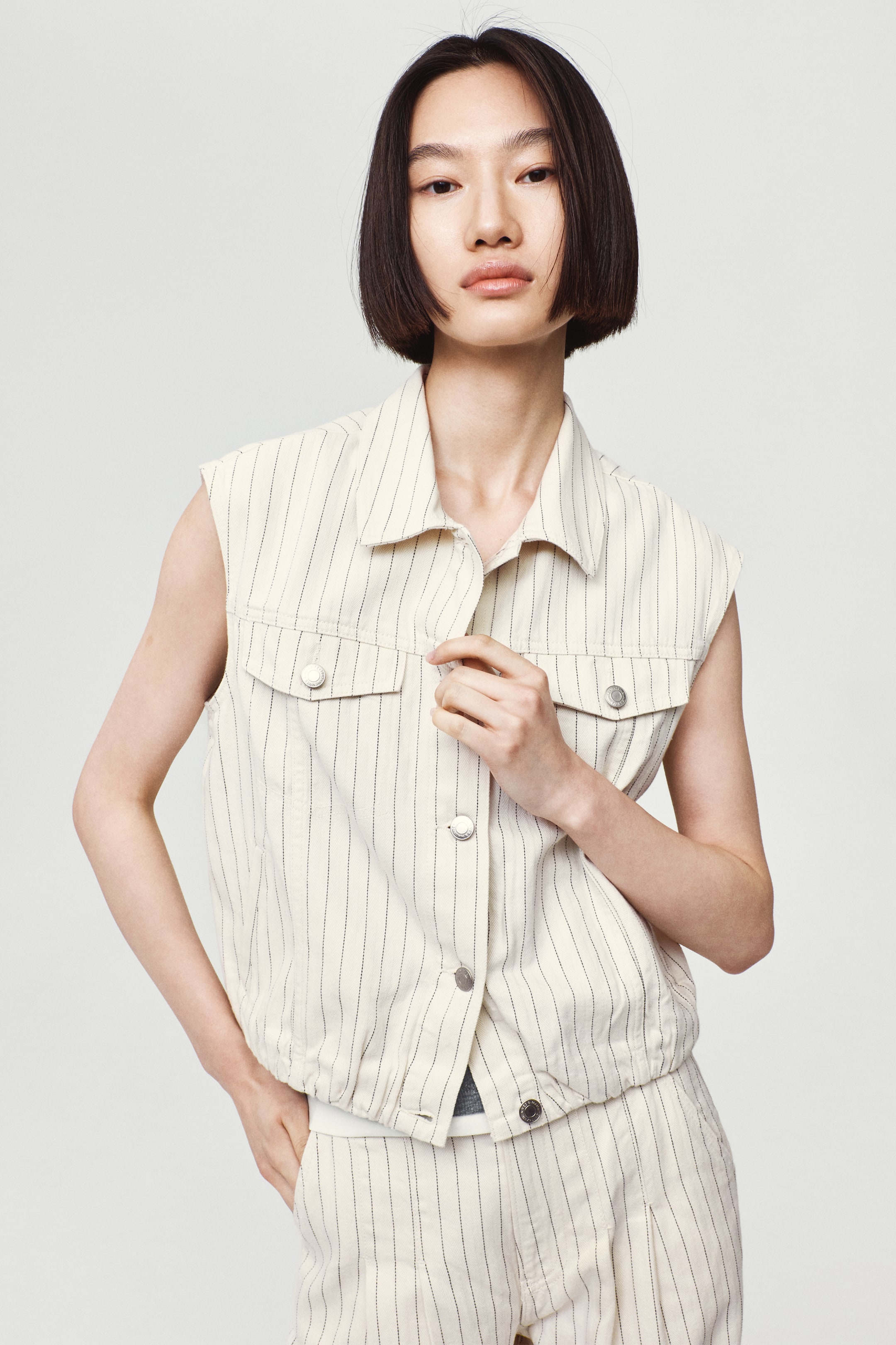 View larger image: Denim gilet - Cream/Pinstriped - Ladies | H&M SG 1