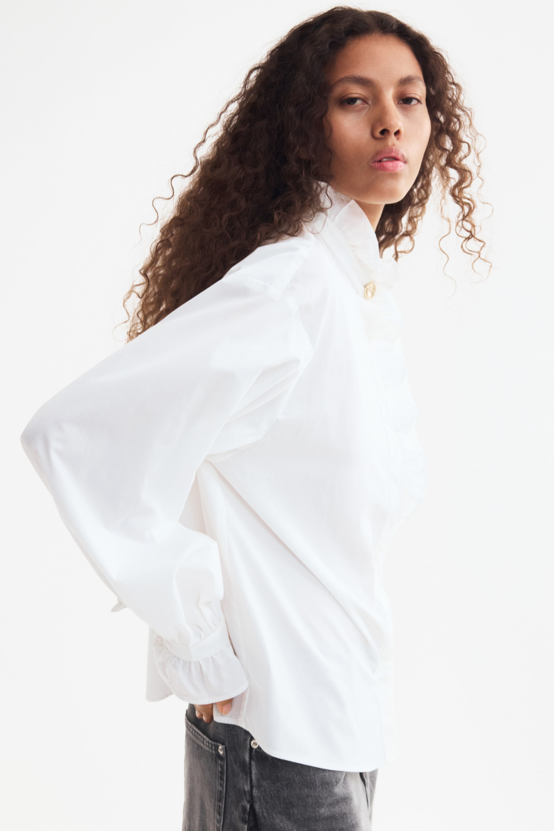 Ruffle-Trimmed Cotton Blouse
