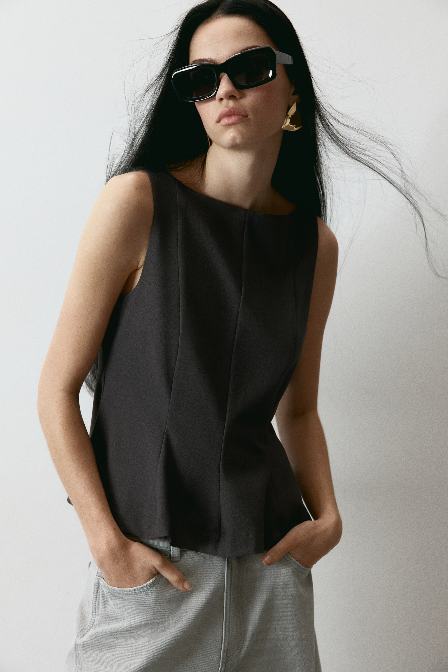 Tailored peplum top - Dark grey - 1