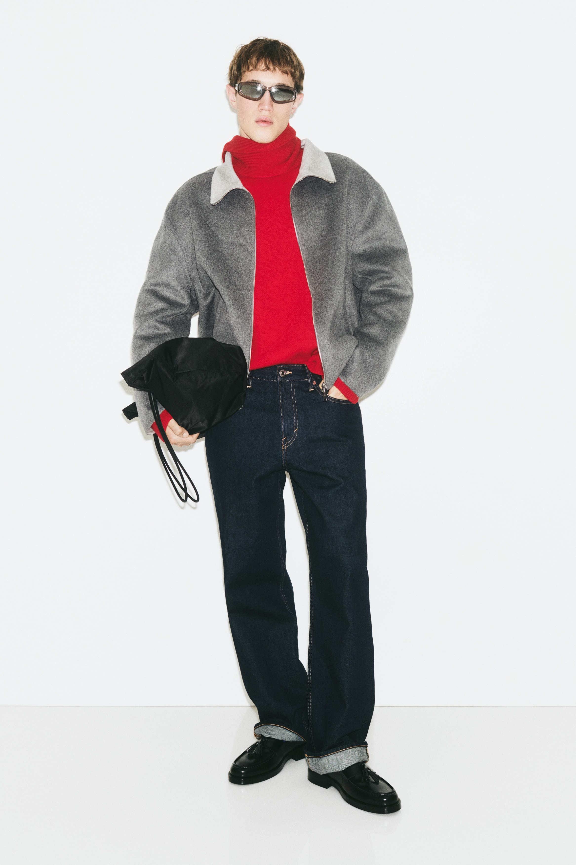 Stand-collar wool-blend overshirt