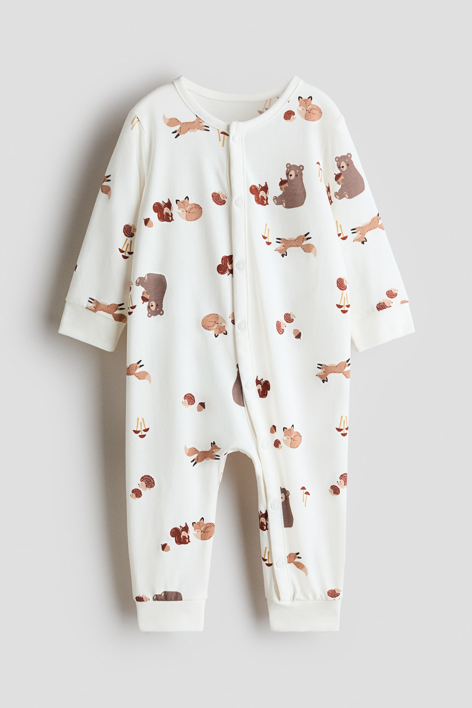 Pamuklu ve Baskılı Tulum Pijama - Beyaz/Desenli/Lacivert/Gezegenler/Beyaz/Oyuncak ayılar