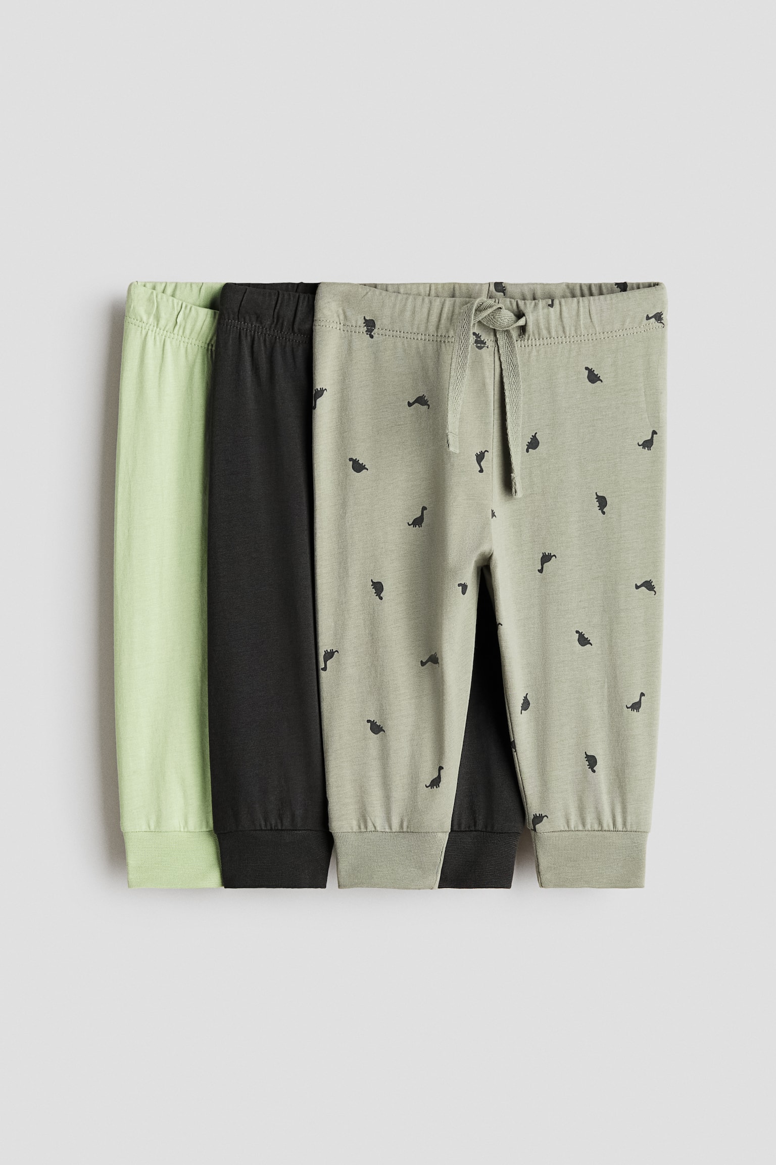 3-pack cotton jersey joggers - Khaki green/Dinosaurs/Brown/Dogs/Light grey/Turquoise - 1