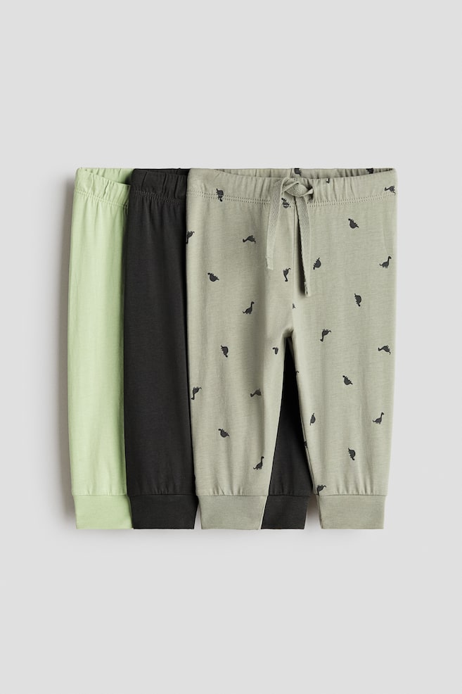 3-Pack Joggpants aus Baumwolljersey - Khakigrün/Dinosaurier/Beige/Dinosaurier/Braun/Hunde - 1