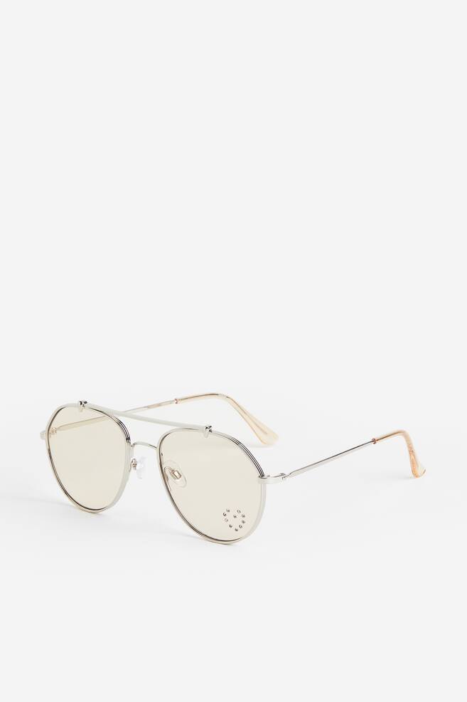 Aviator-style sunglasses - Silver-coloured/Beige - 1
