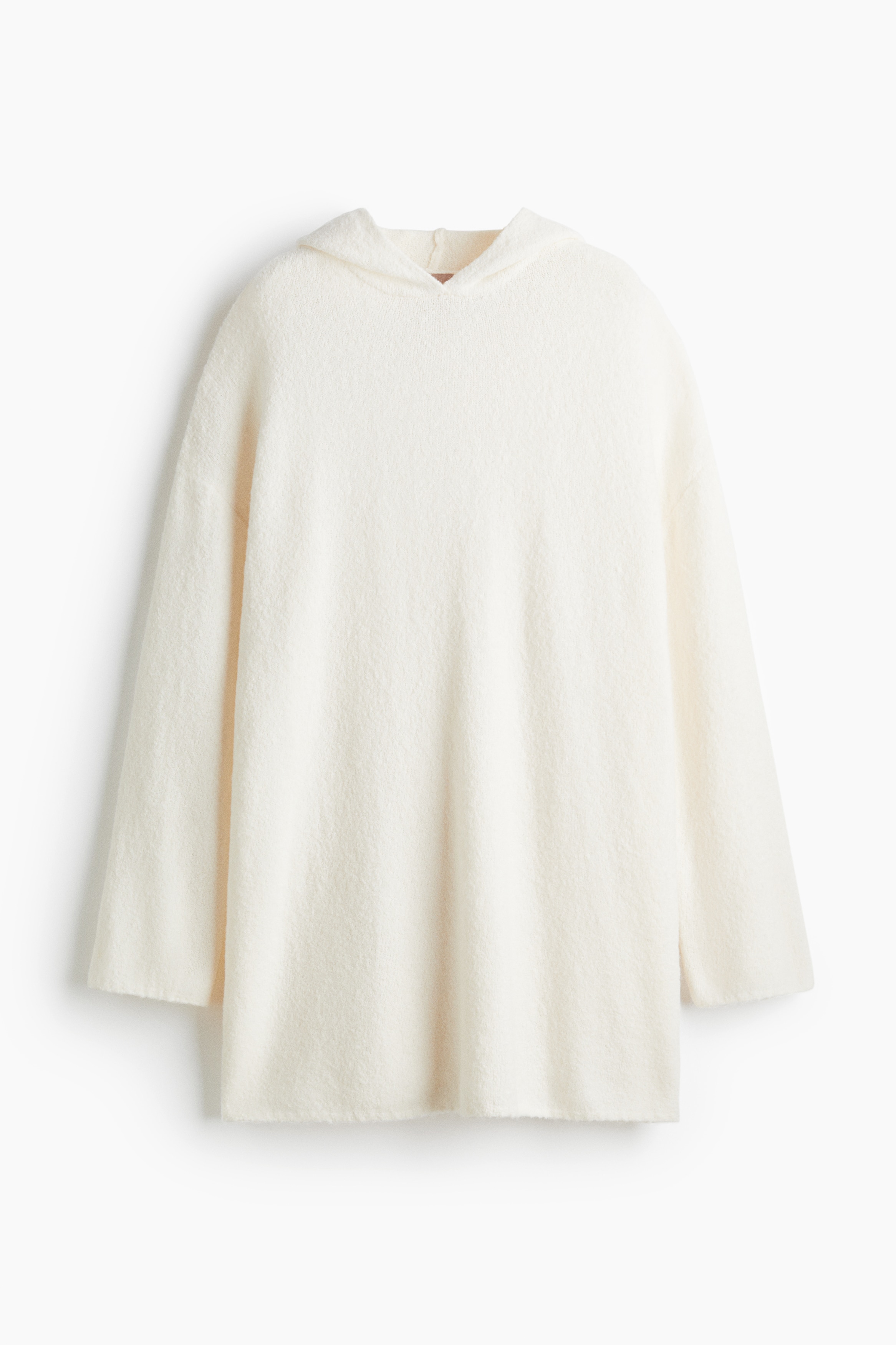 Dzianinowa sukienka z kapturem i domieszką wełny - Kremowy