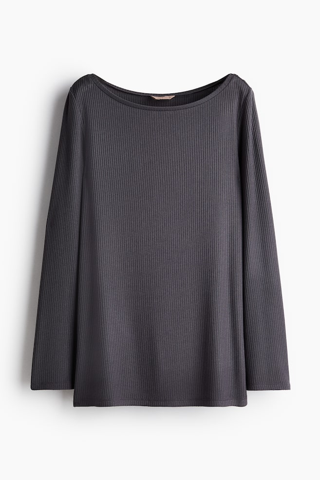 Boat-Neck Sweater - Dark gray/Beige - 1