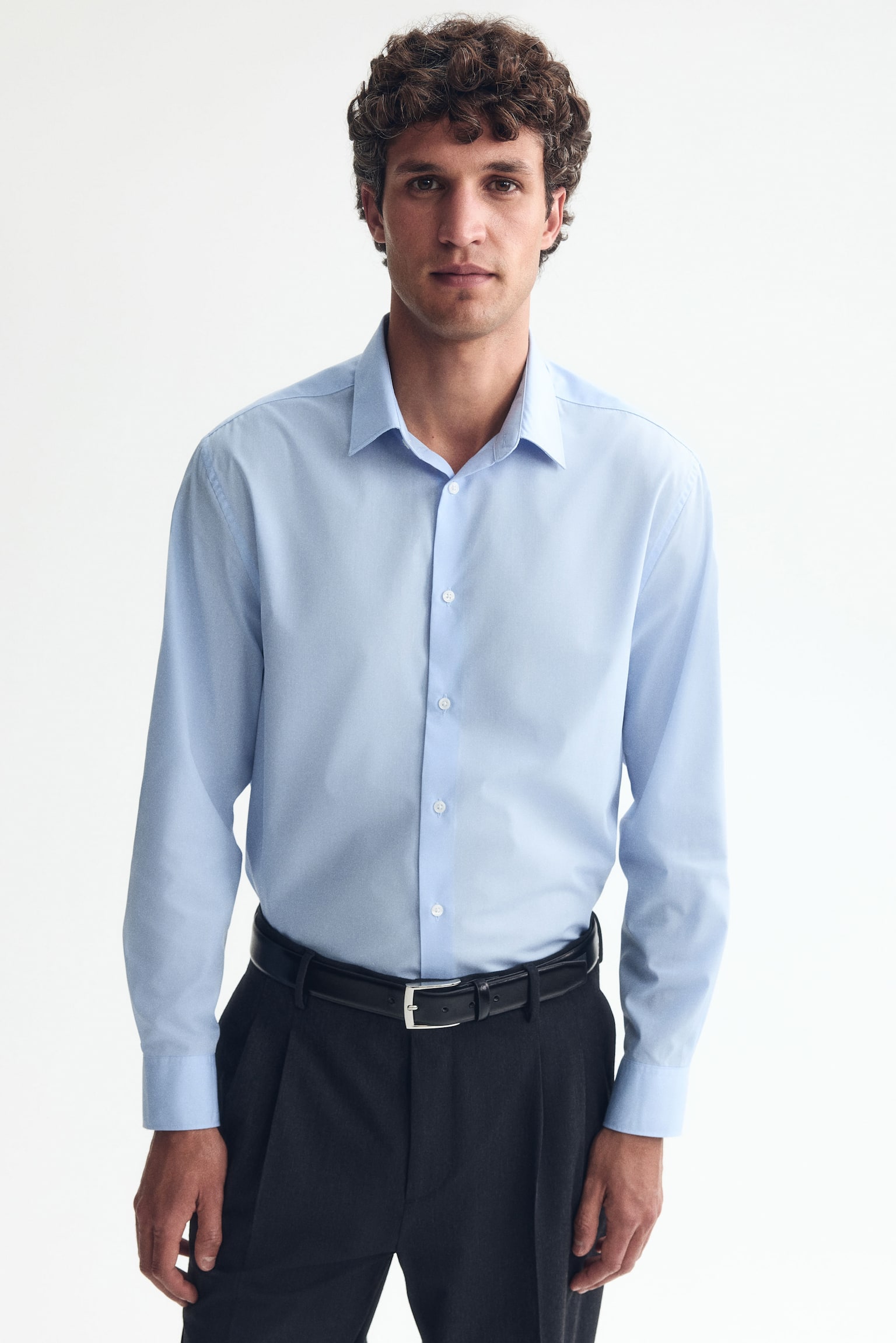 Мужская рубашка H&M Regular Fit Easy-iron, цвет: Светлый синий — фото 3