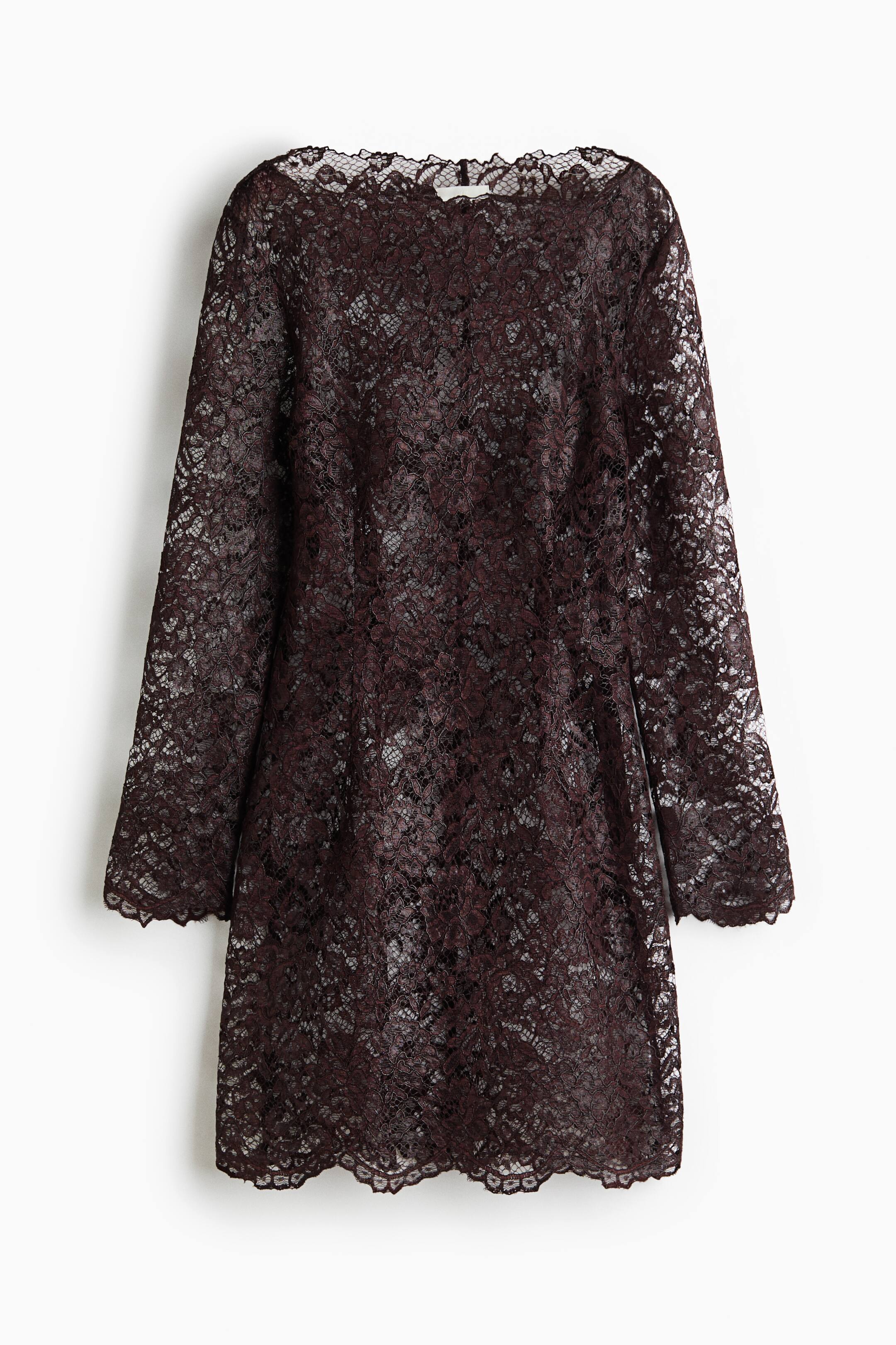 View larger image: Boat-neck lace dress - Dark purple - Ladies | H&M 1